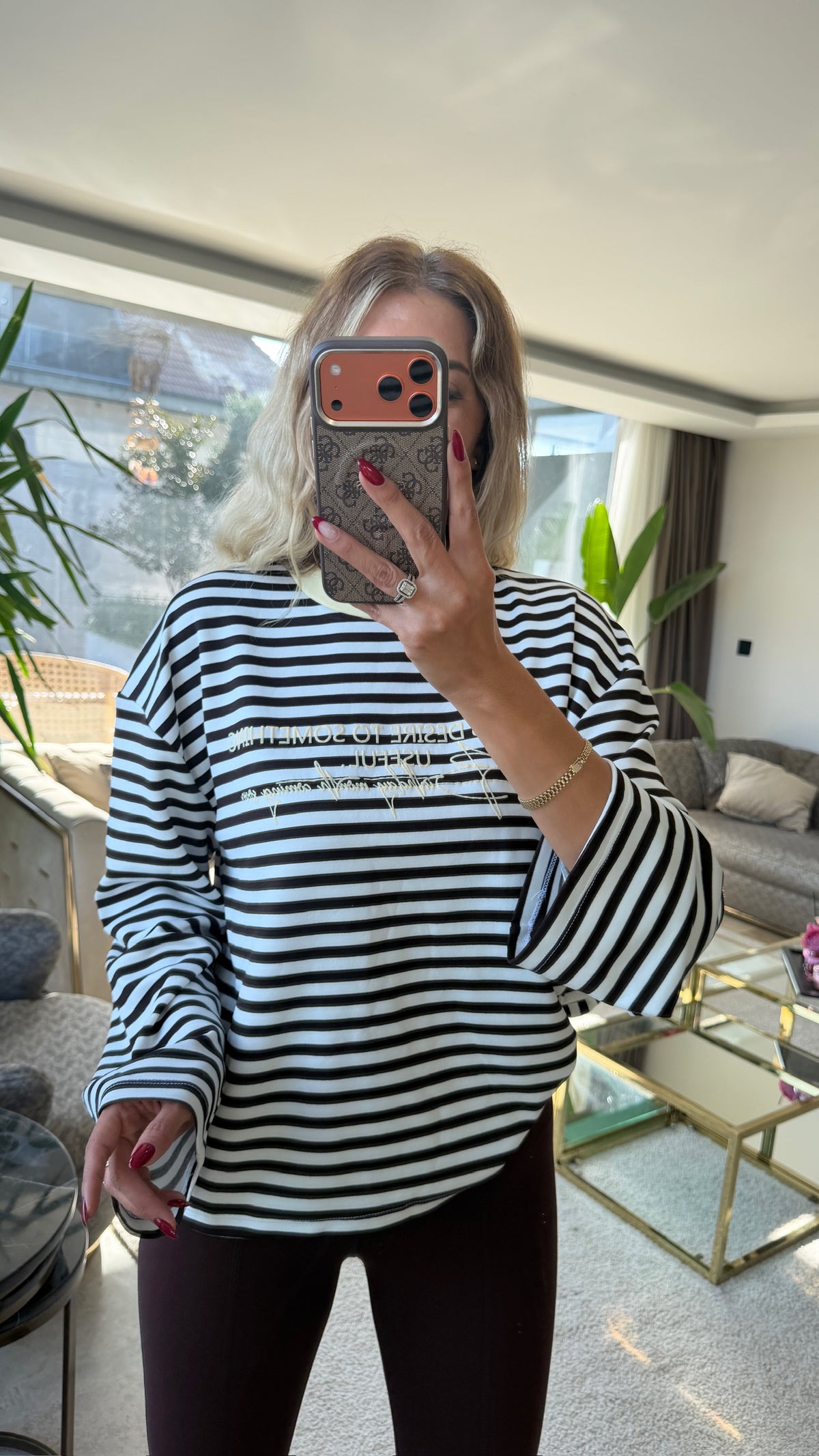 Mimoza Çizgili Yazı Detaylı Sarı Sweat