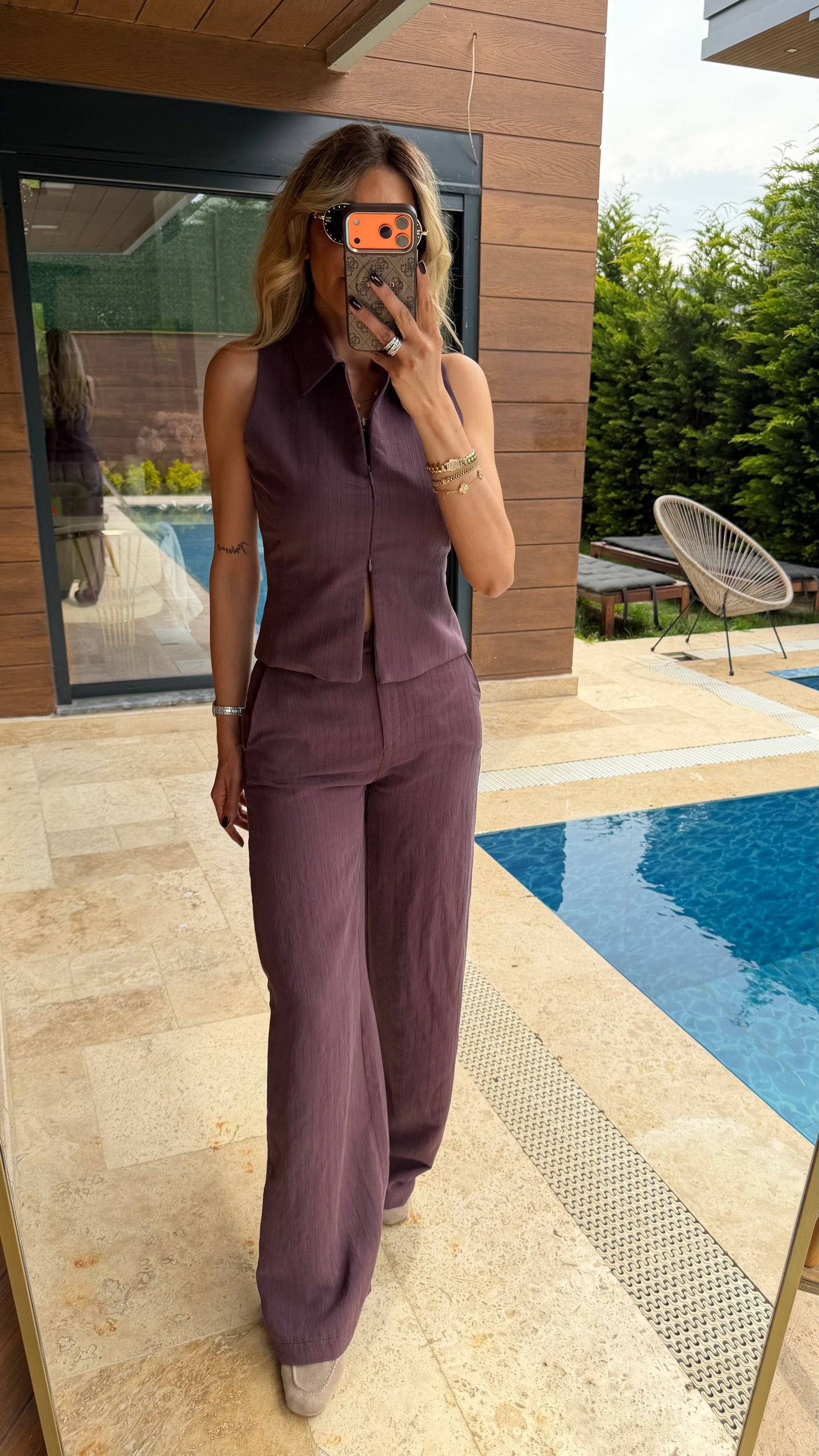 Sıfır Kol İkili  Morby Takım Mürdüm