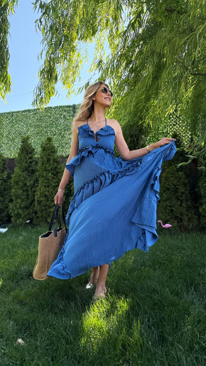 Mouna Bağlamalı Elbise Mavi