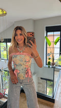 Bridgerton Pembe Çiçekli Büstiyer