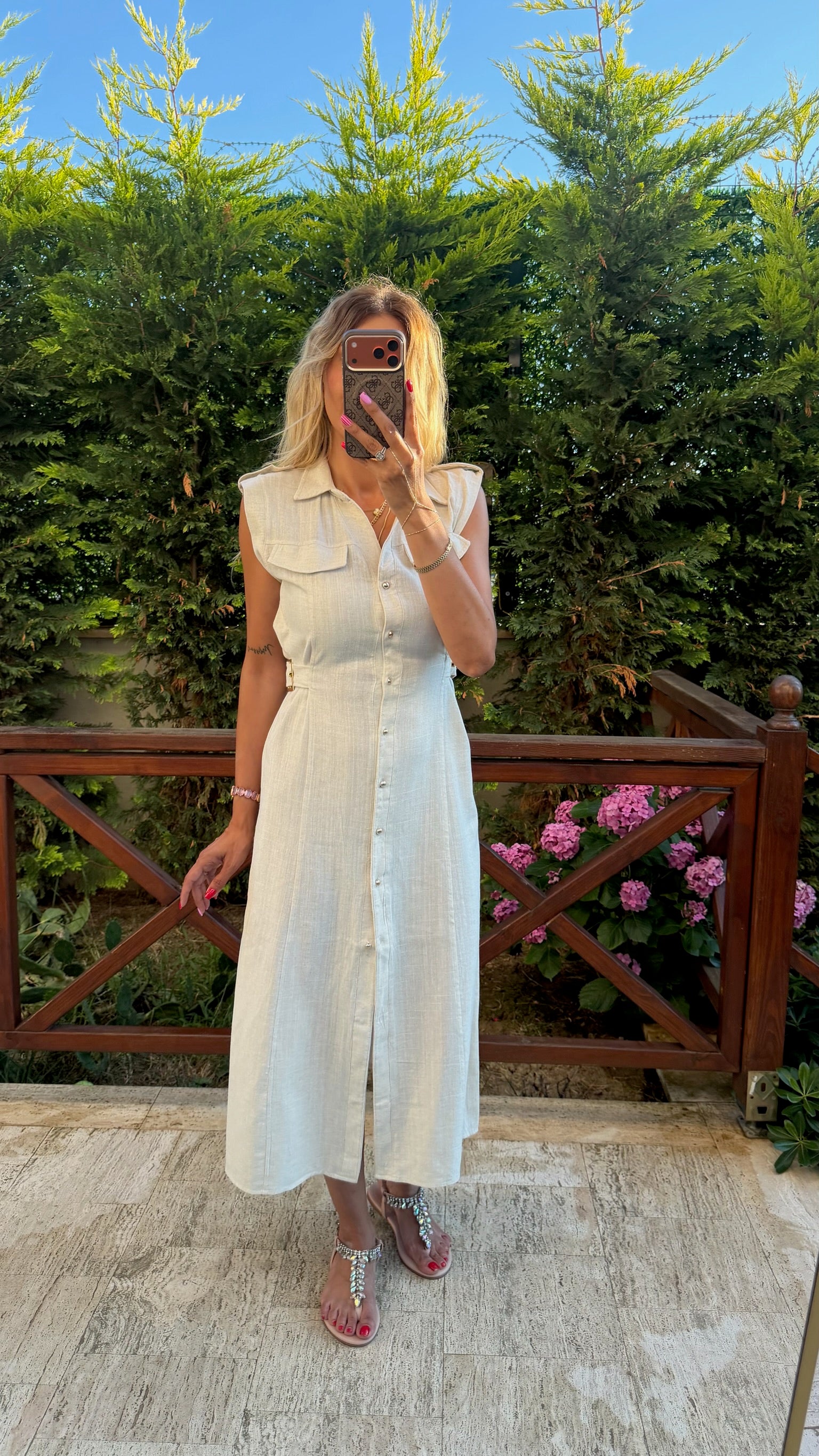 Riviera Bel Detaylı Elbise Beyaz