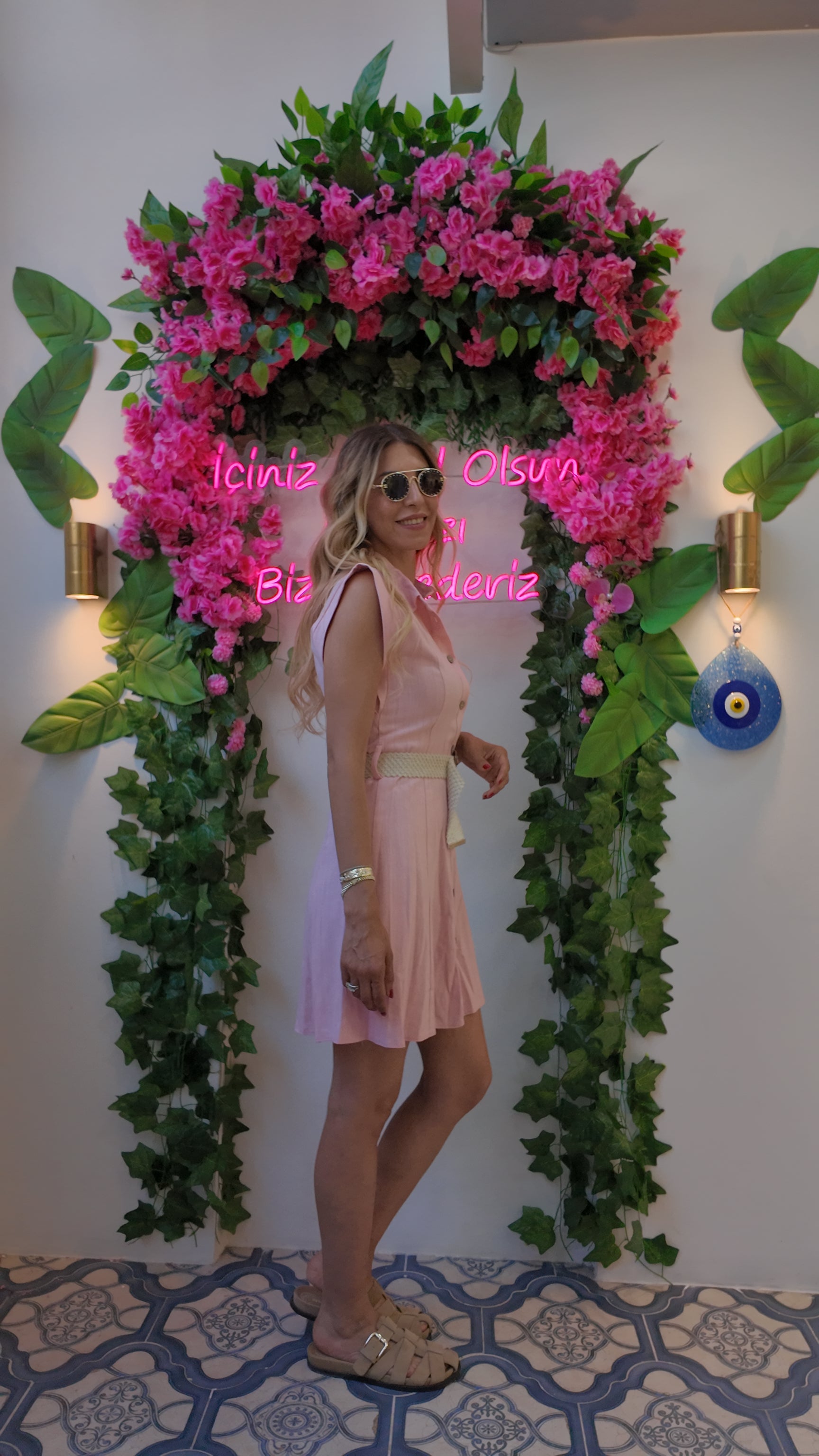 Belinda Blush Pembe Kemerli Düğmeli Kolsuz Mini Yazlık Elbise