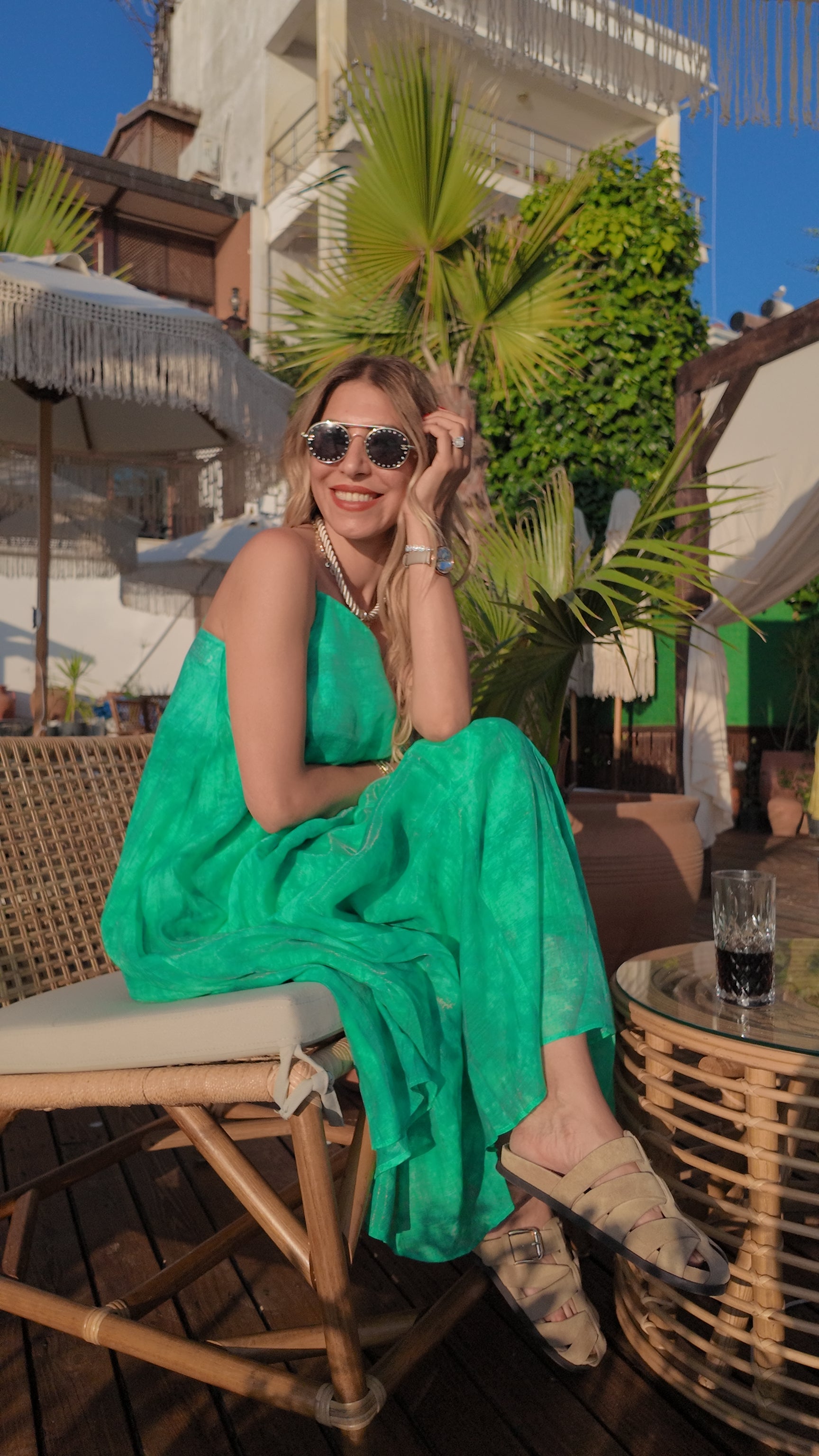 Sunset Flow Askılı Yazlık Uzun Elbise Yeşil