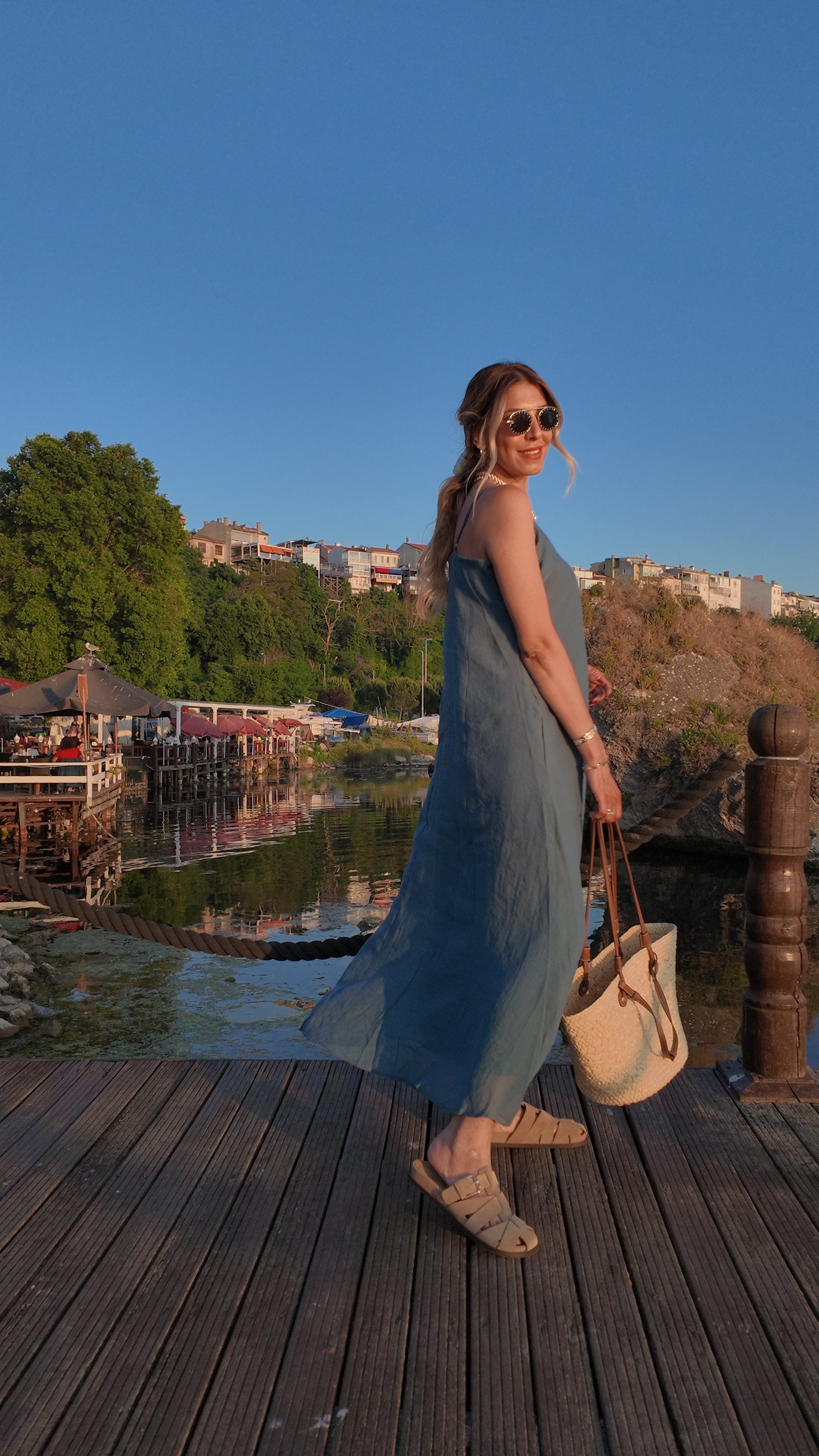 Ocean Whisper Askılı Salaş Yazlık Uzun Elbise Mavi