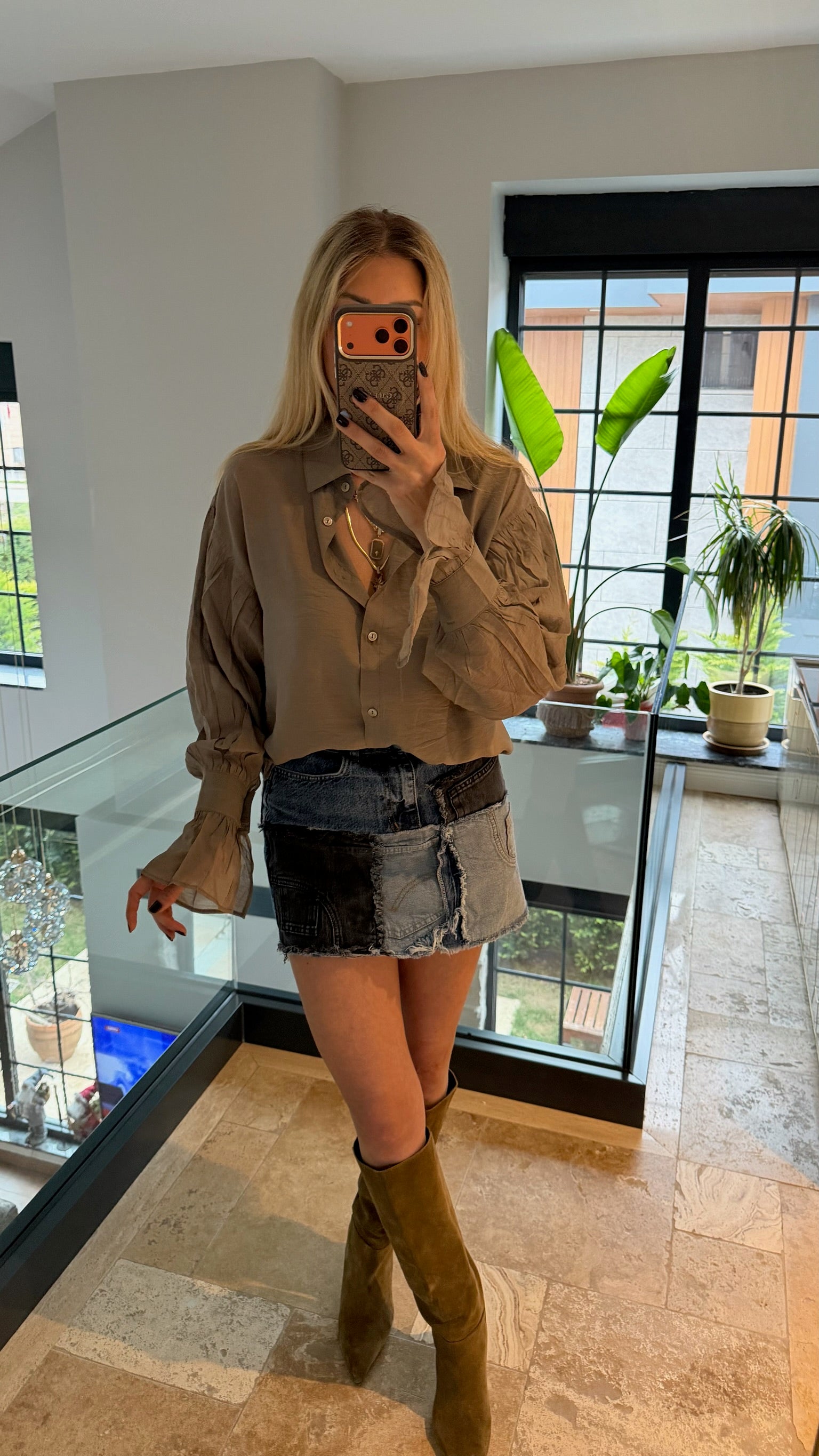 Kol Büzgülü Gömlek Vizon