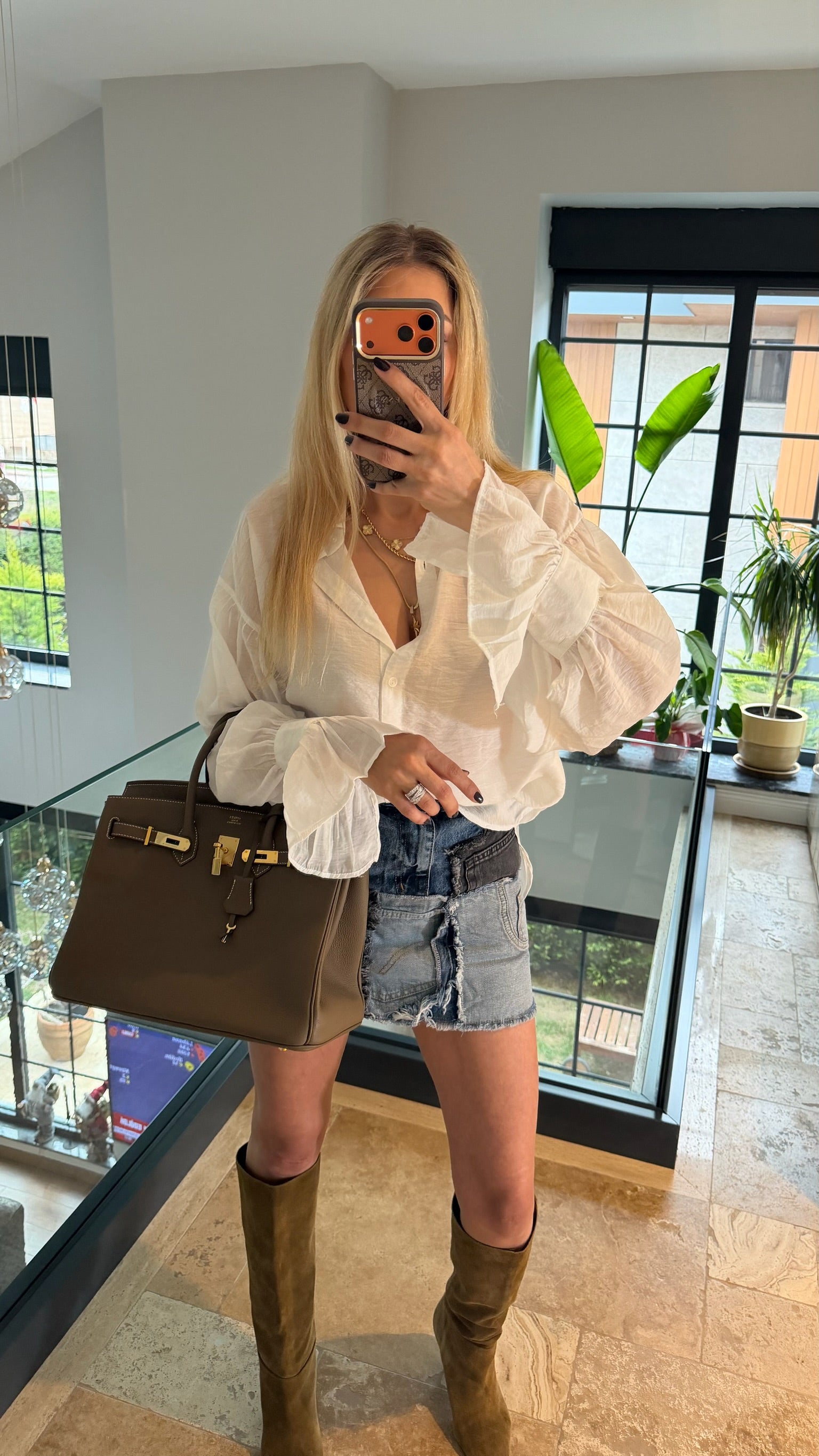 Kol Büzgülü Gömlek Ekru