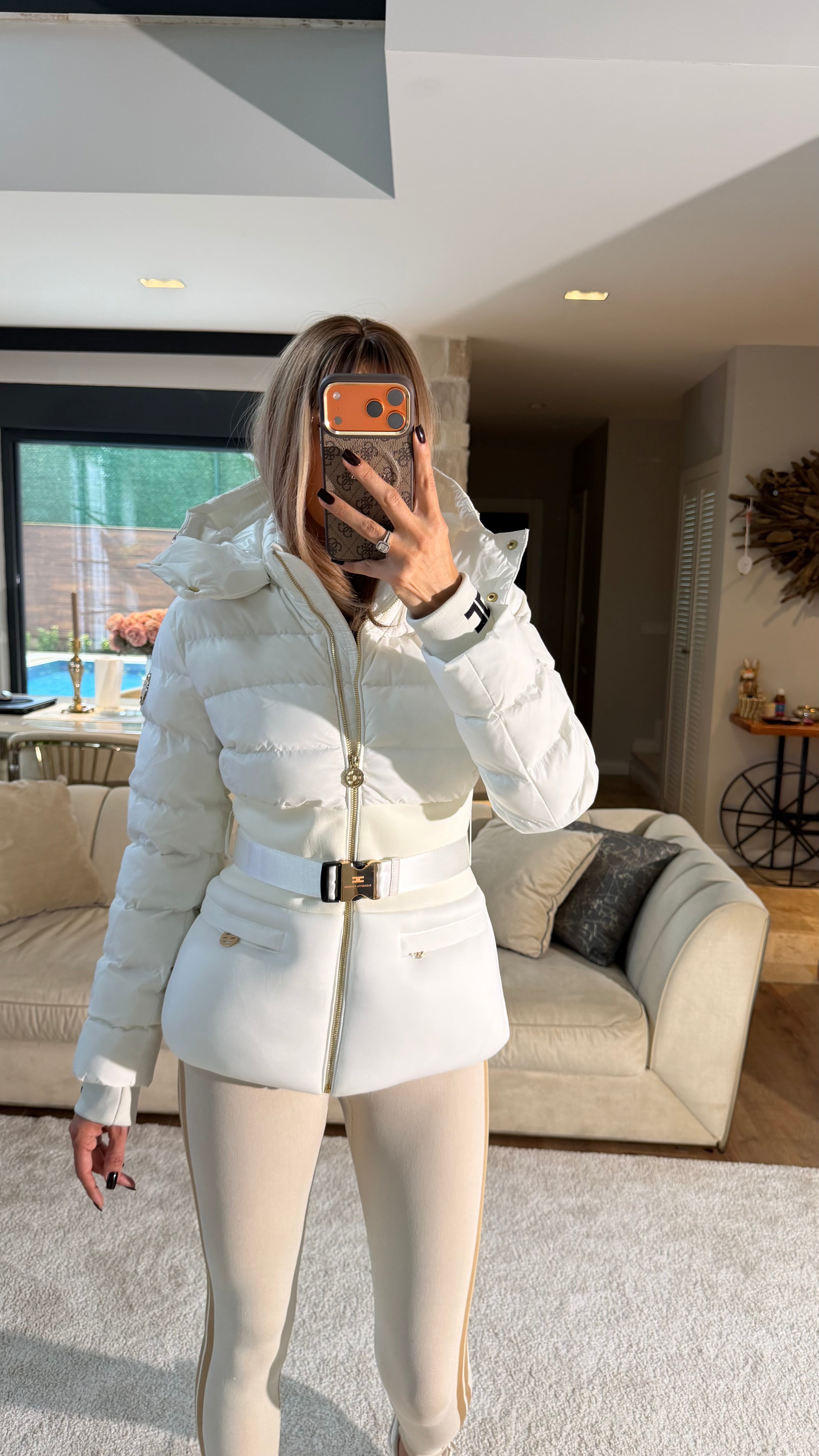 İthal Kaztüyü Belden Kemerli Mont Beyaz