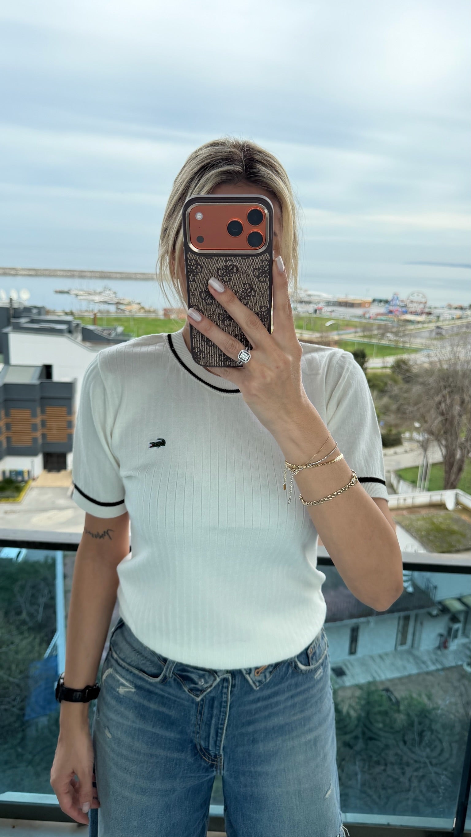 LCT Bisiket Yaka Triko Bluz Beyaz