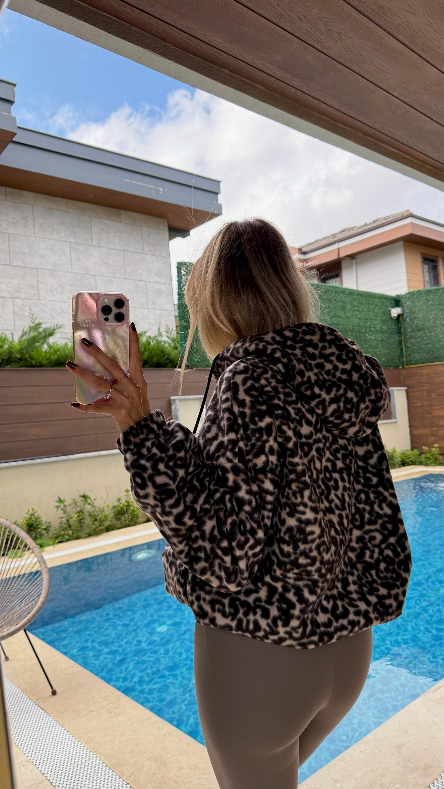 Leopar Peluş Bomber Ceket