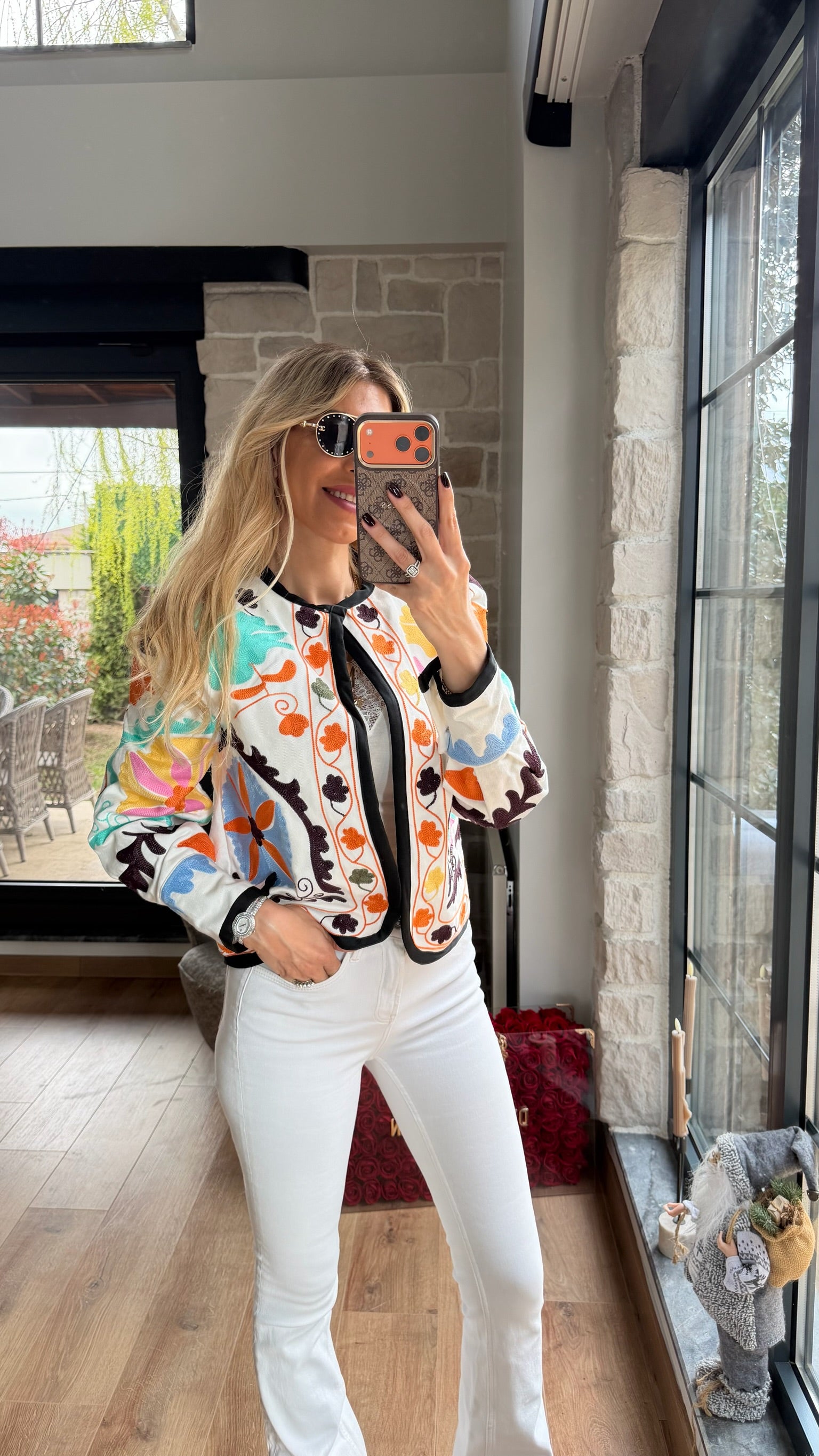 Corel Nakış İşlemeli Uzun Kollu Ceket Ekru - NK17