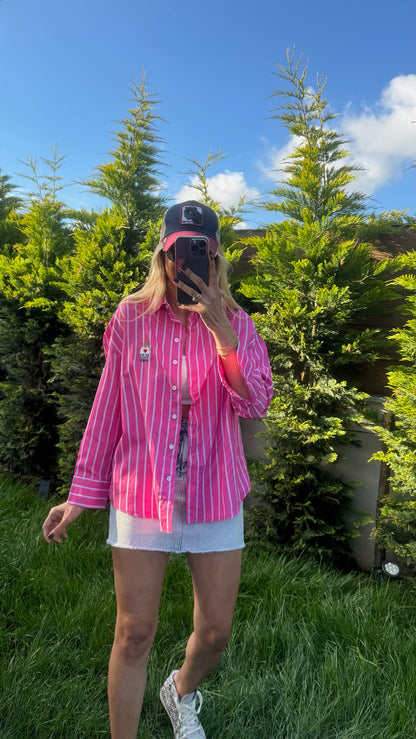Çizgili Poplin Gömlek Pembe