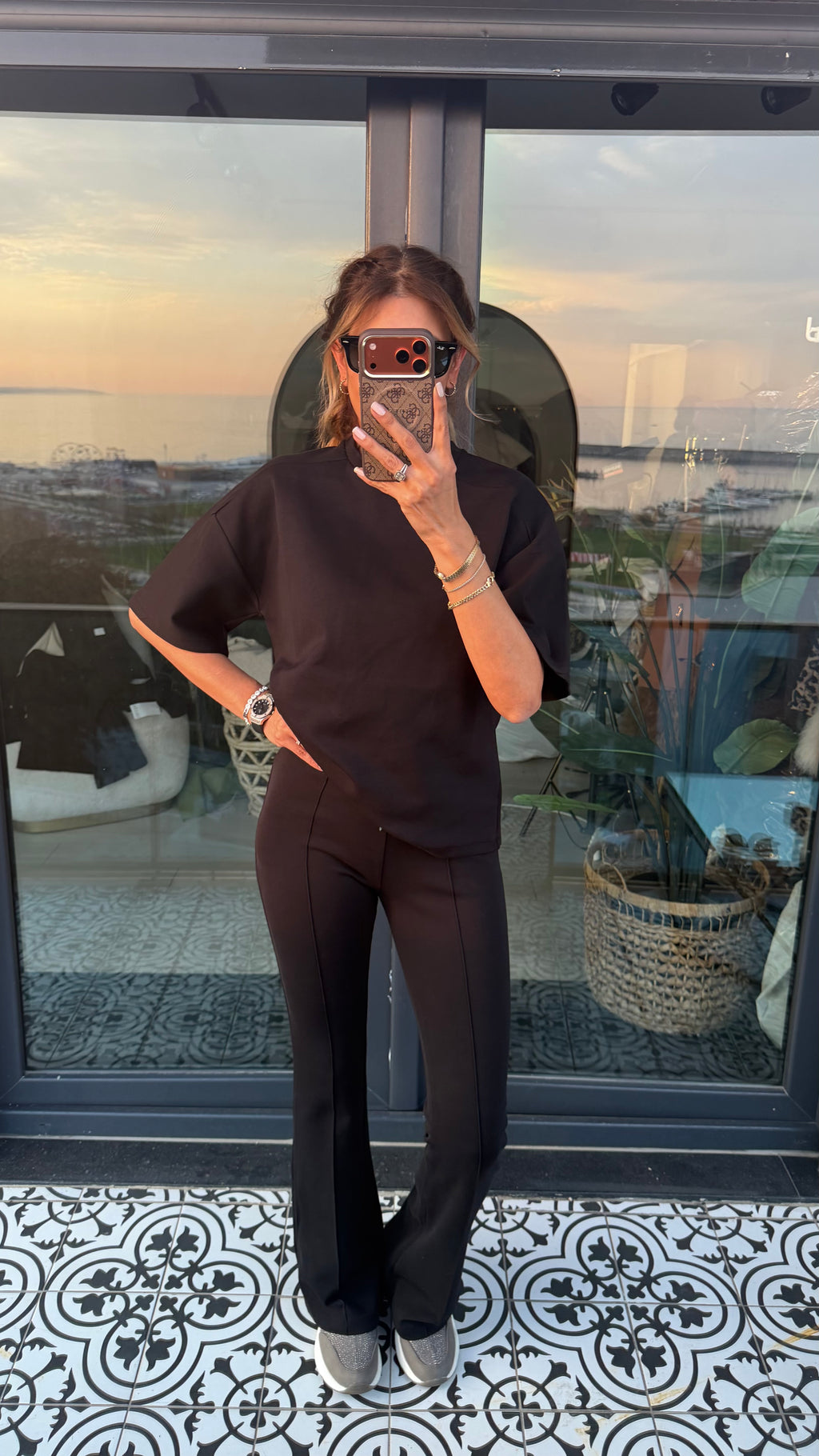 Kısa kollu ispanyol paça ikili takım siyah