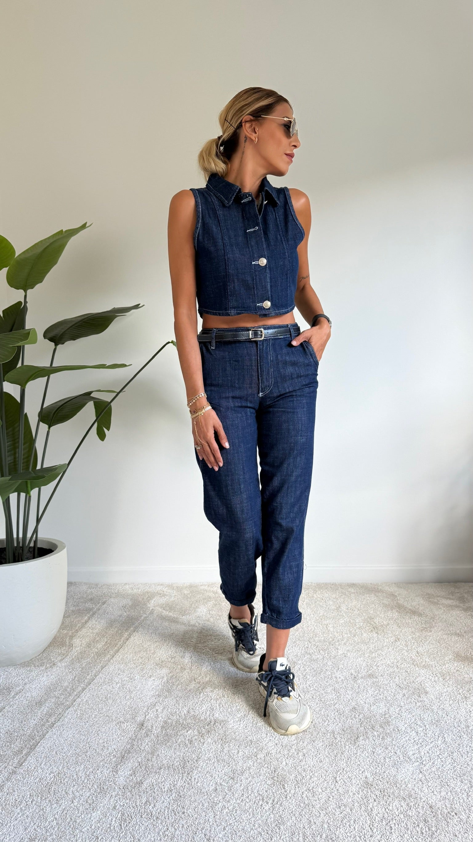 Yelekli Denim Takım