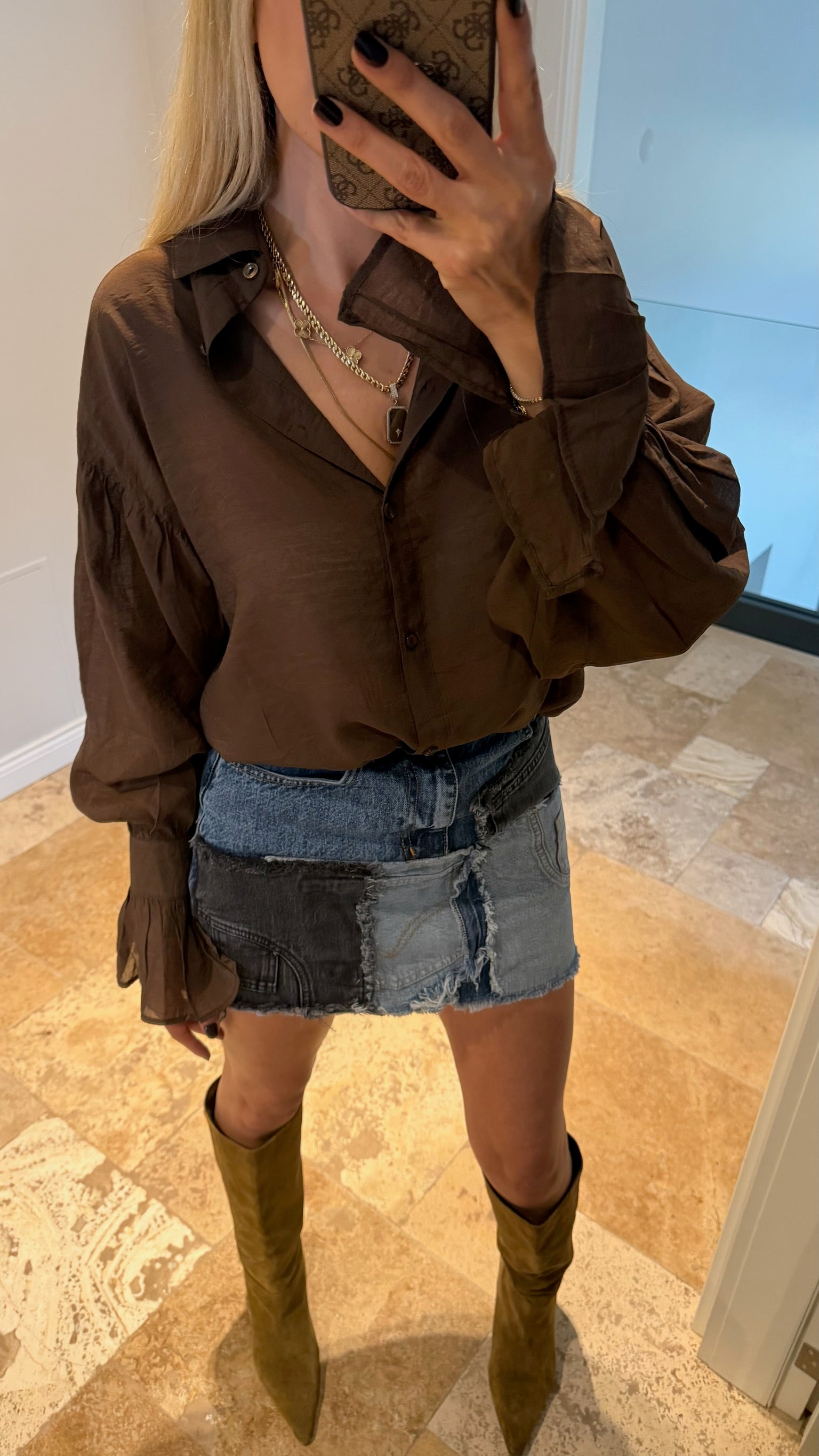 TG Yamalı Tasarım Kot Etek