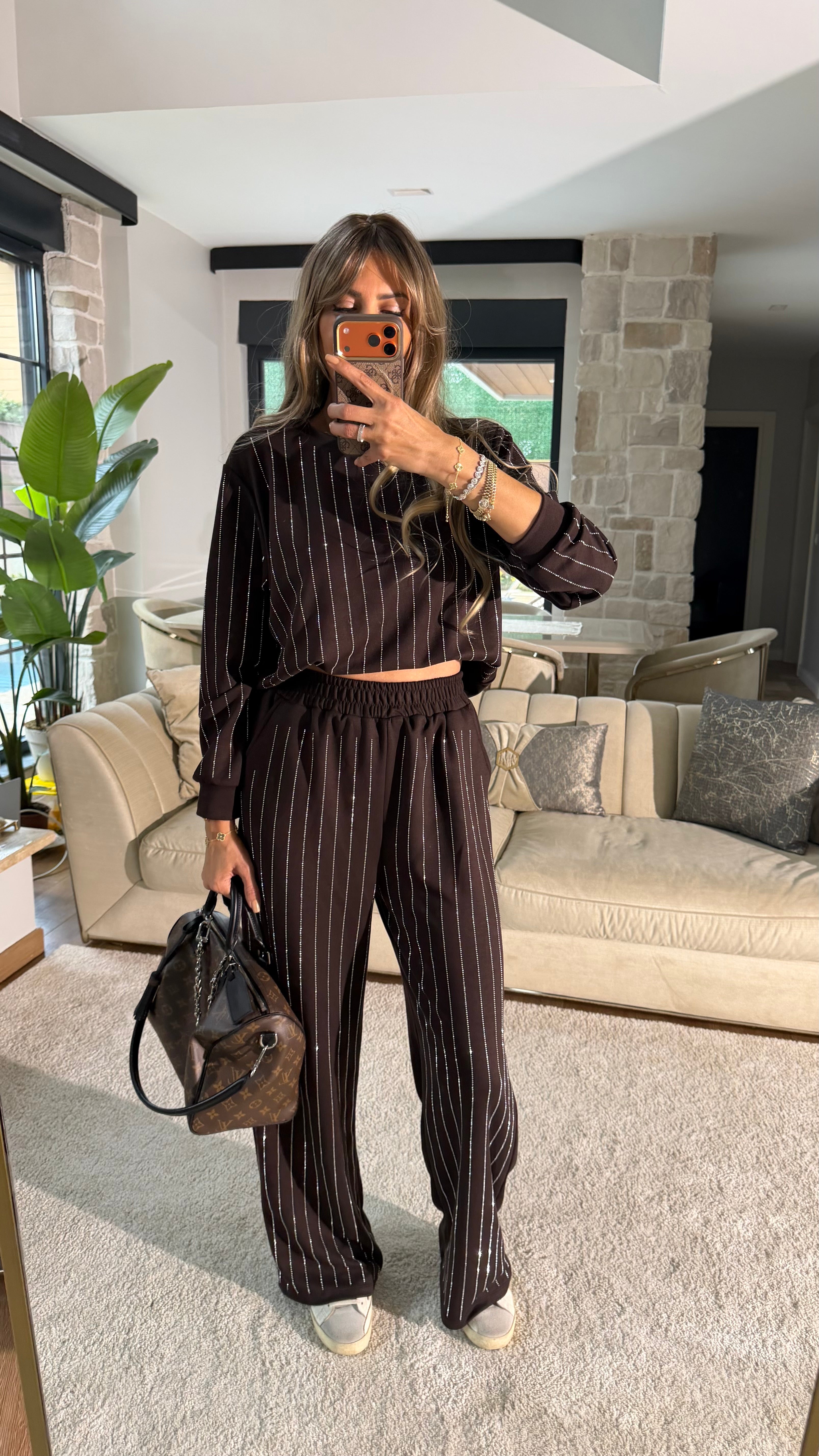 Şerit Taş Detaylı İkili Takım Acı Kahve