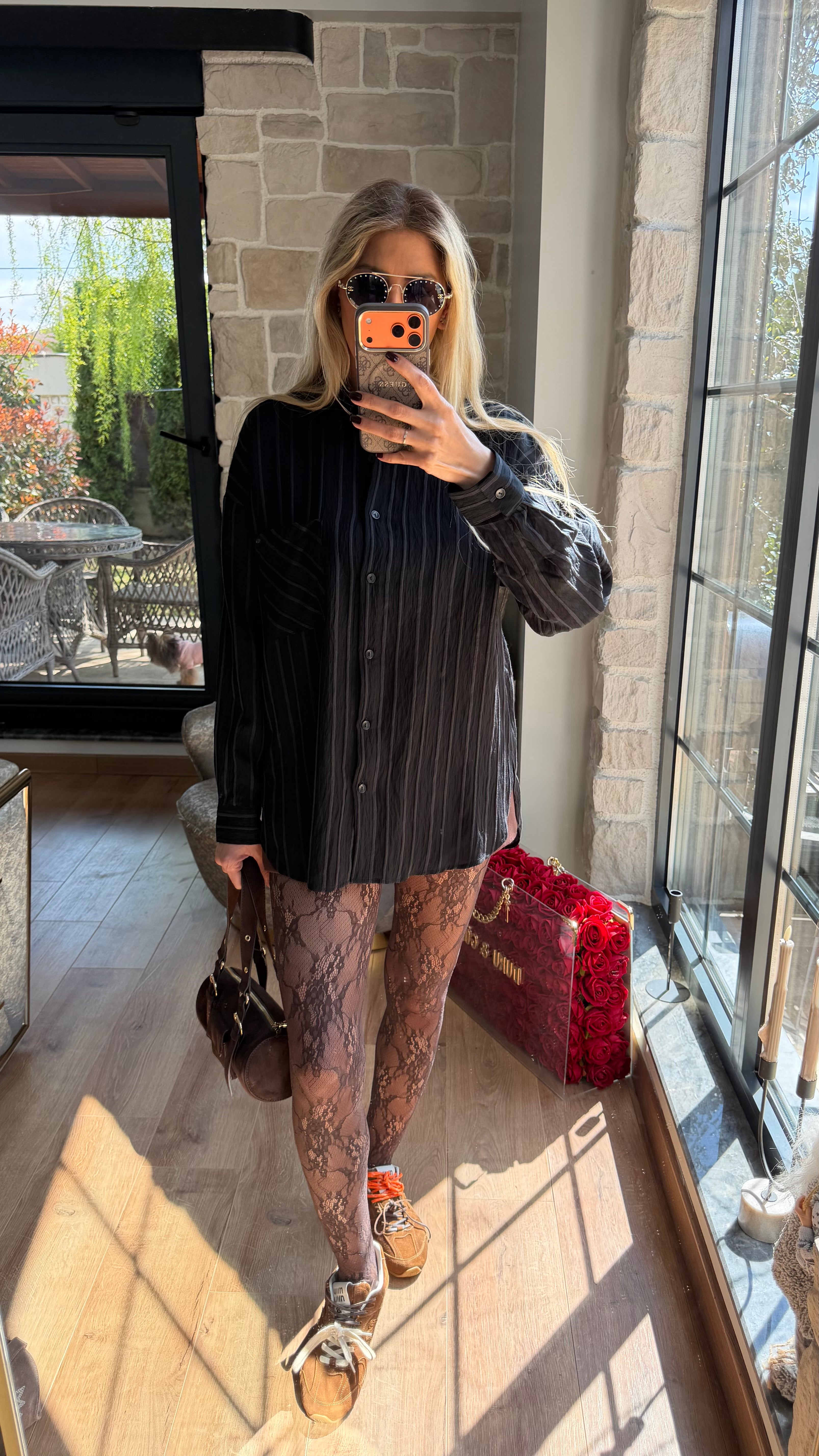 Çizgili Viskon Gömlek Siyah