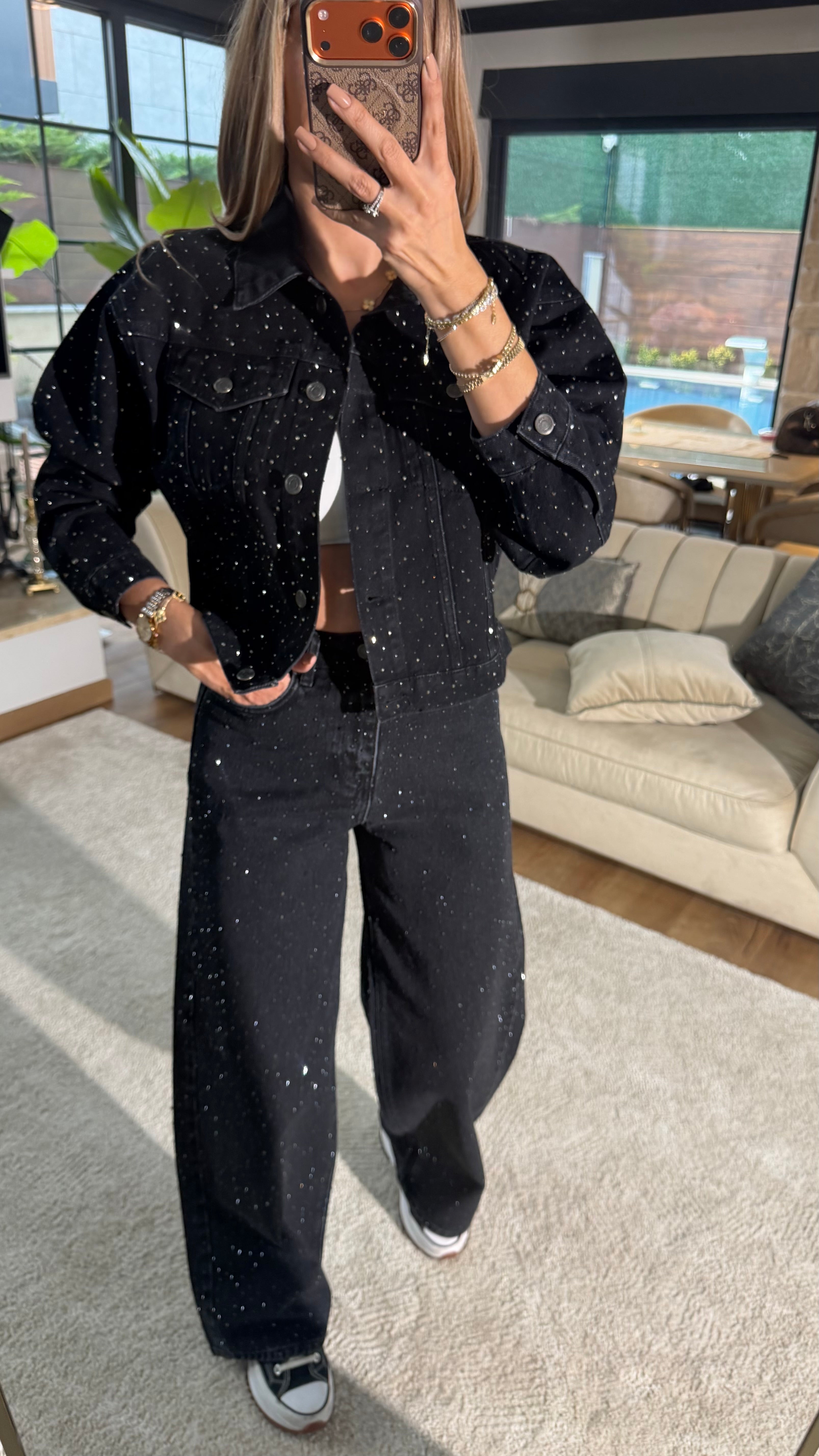 Cool Siyah Taş Detaylı Jean