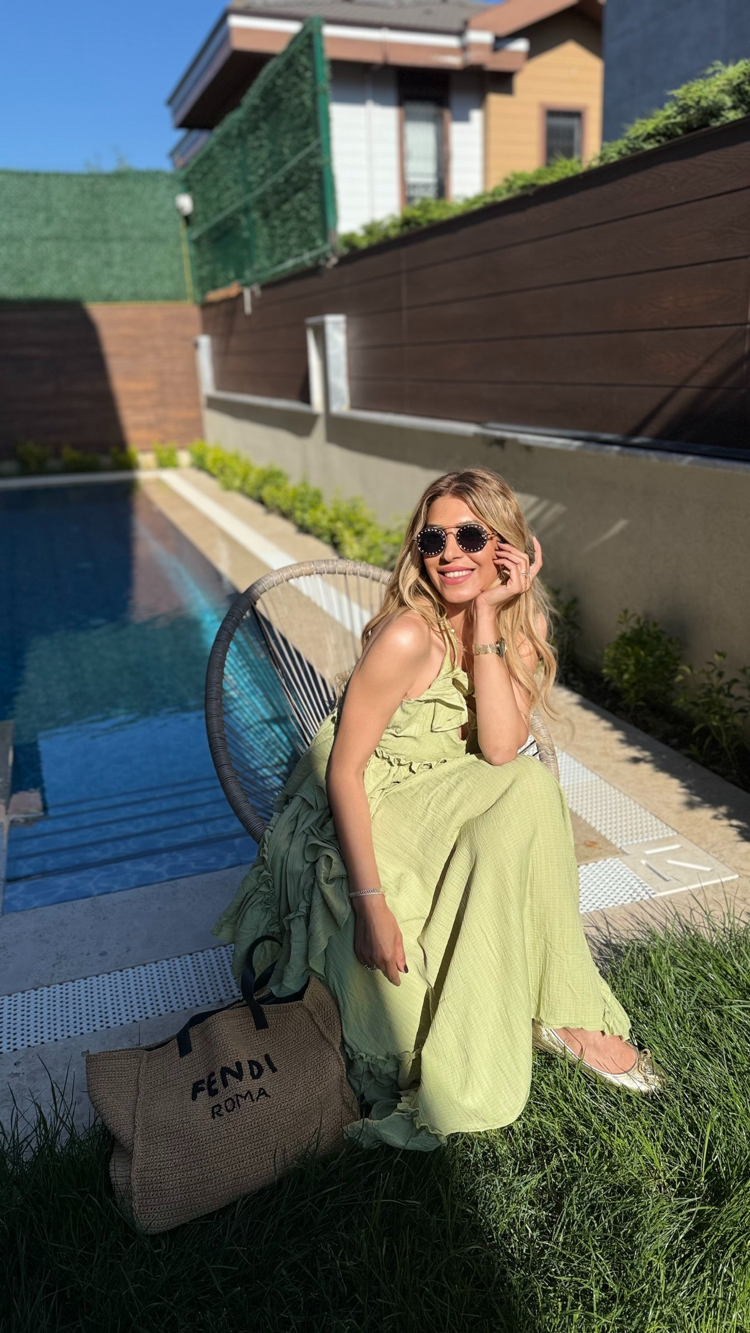 Mouna Bağlamalı Elbise Yeşil