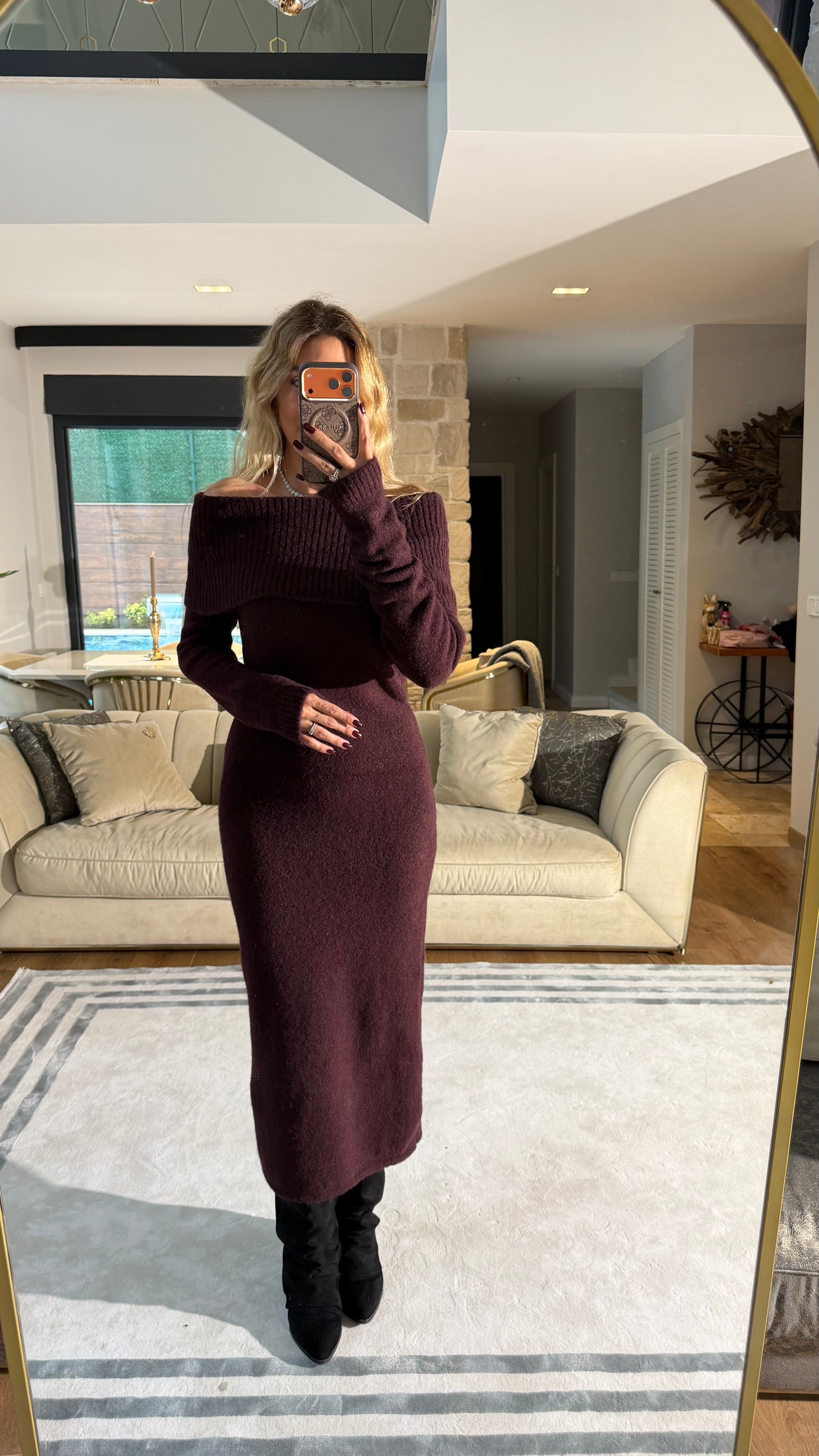 Dilvin Kayık Yaka Premium Elbise