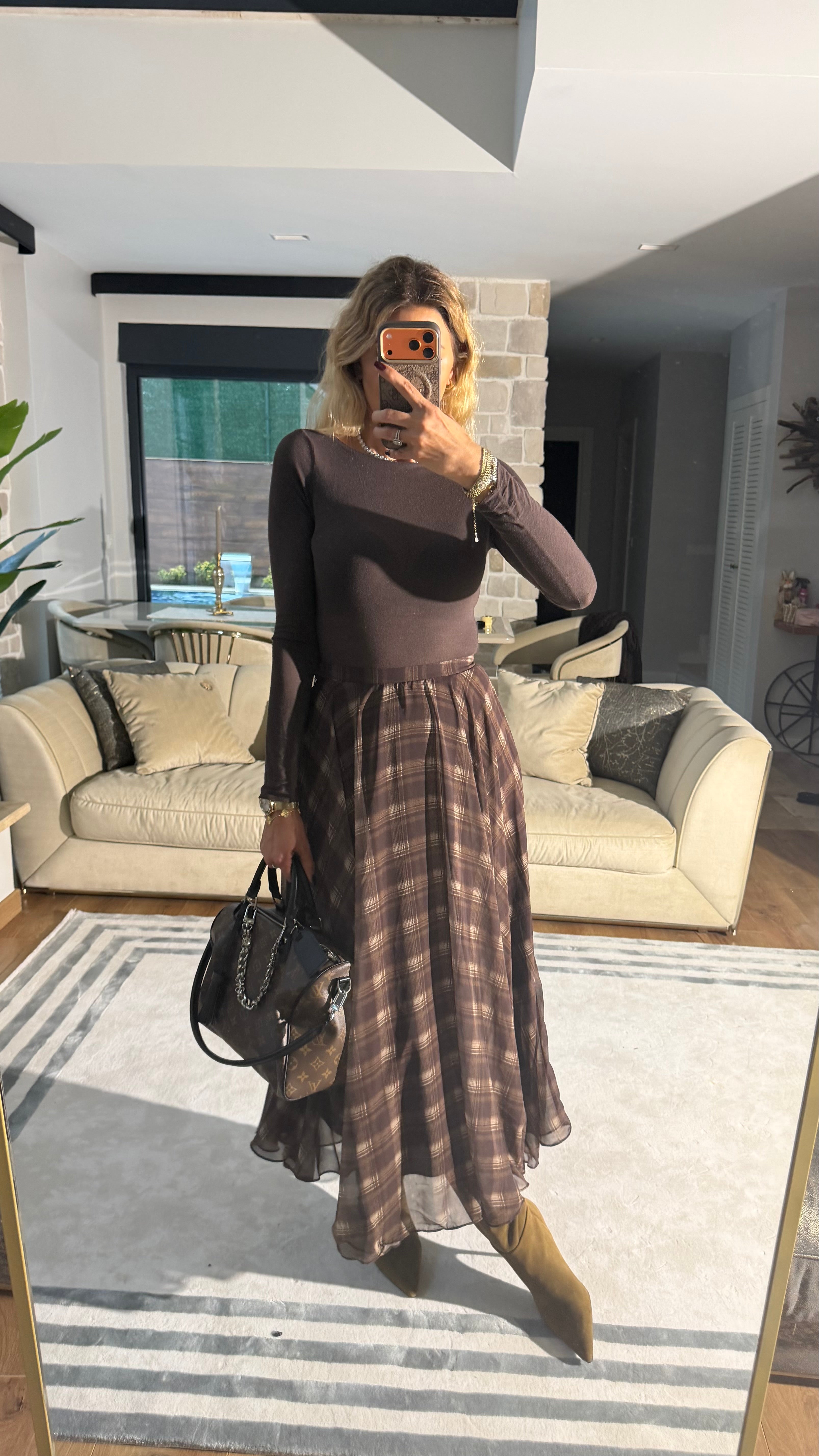 Ekose Desenli Şifon Etek