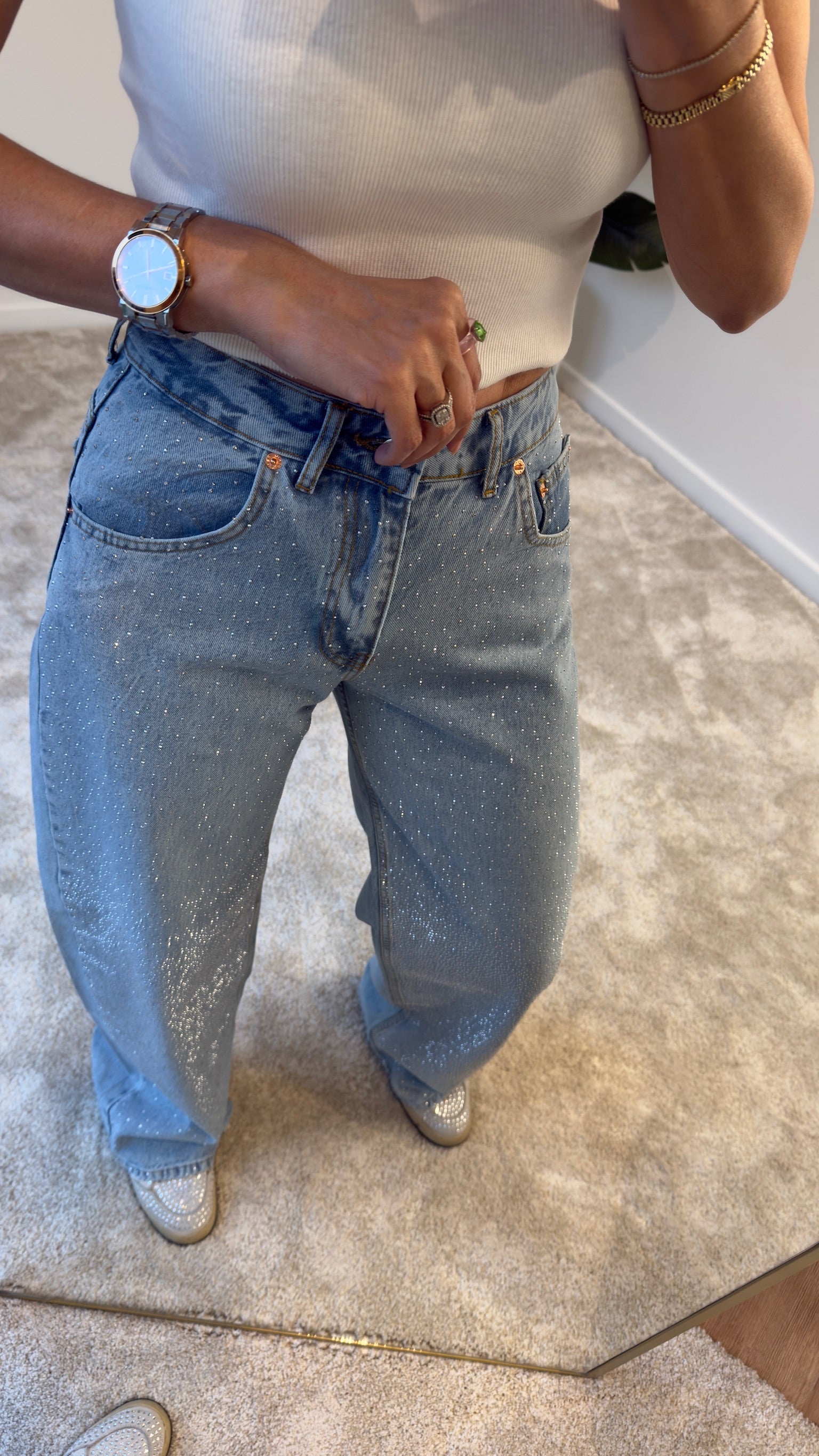 Minia Taşlı Jean Kot Pantolon