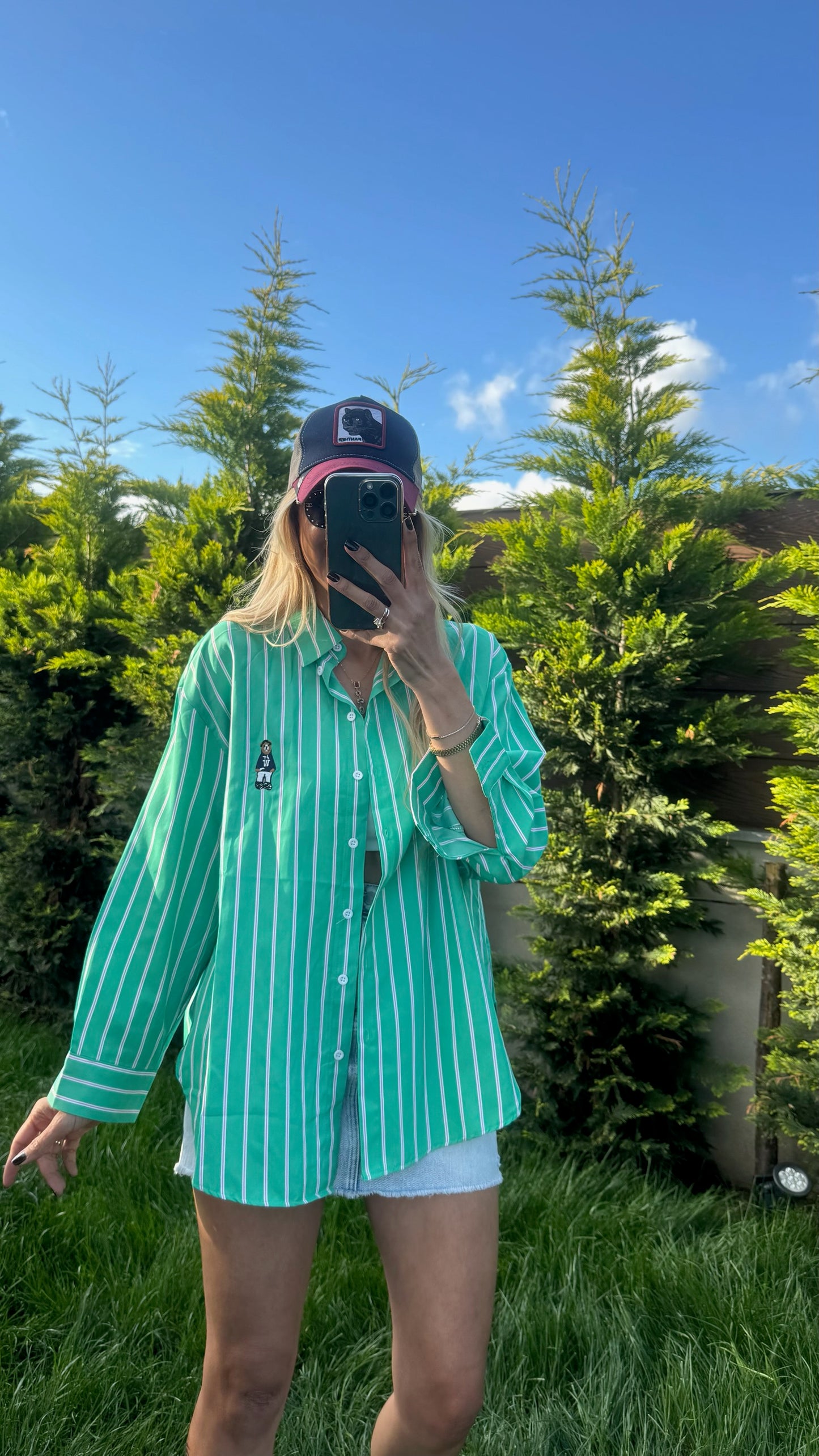 Çizgili Poplin Gömlek Mint Yeşili