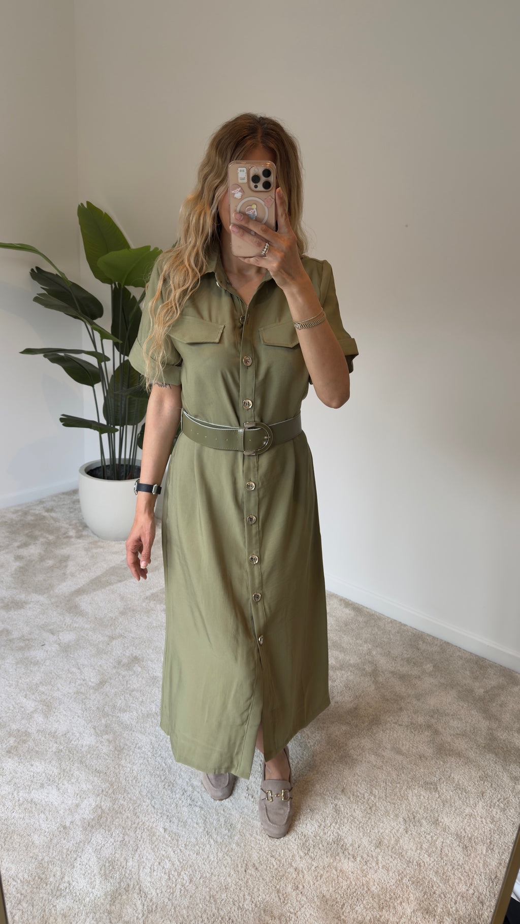 Tencel Kemerli Elbise Yeşil