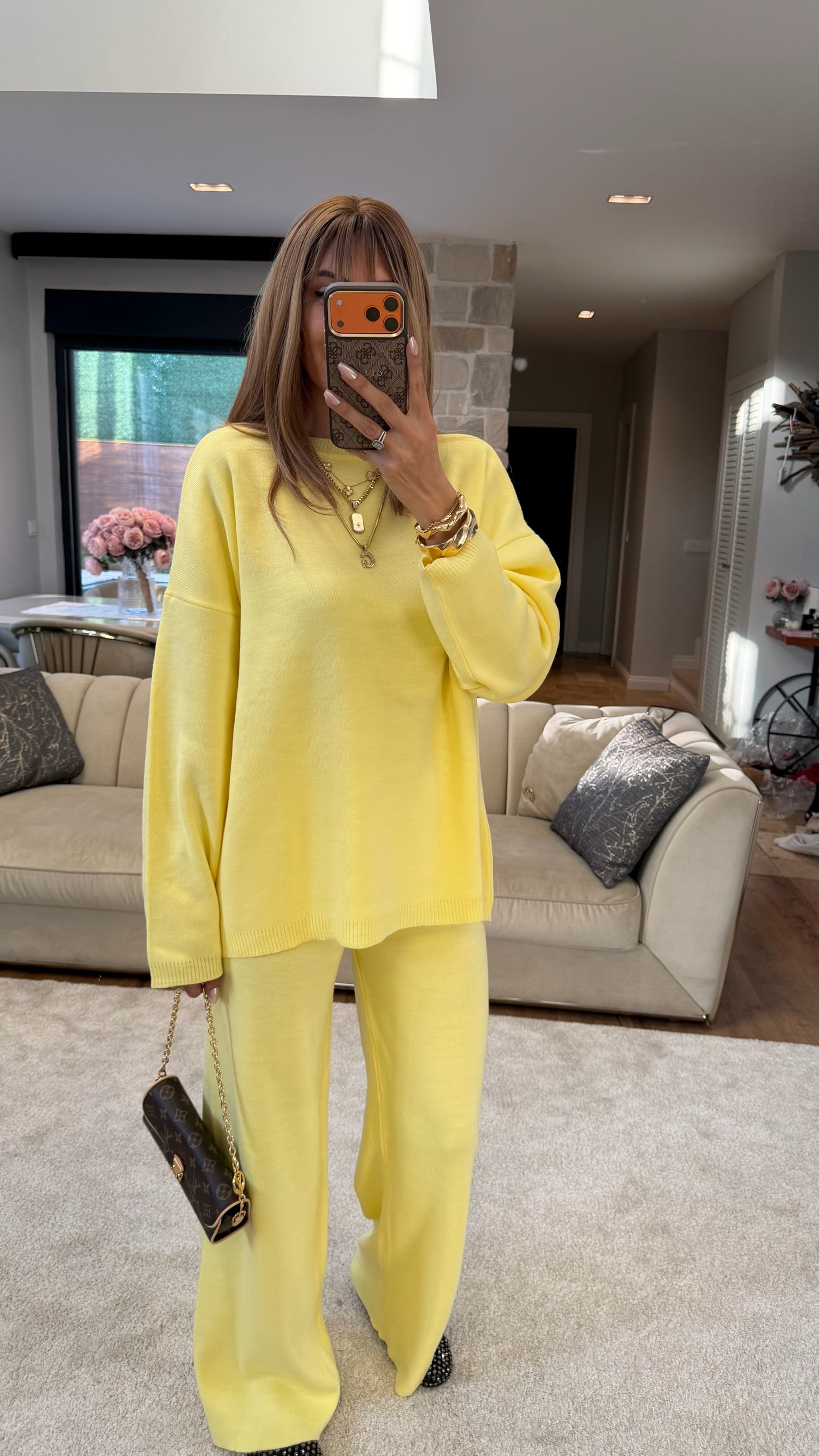 Basic Uzun Kollu Triko Takım Sarı