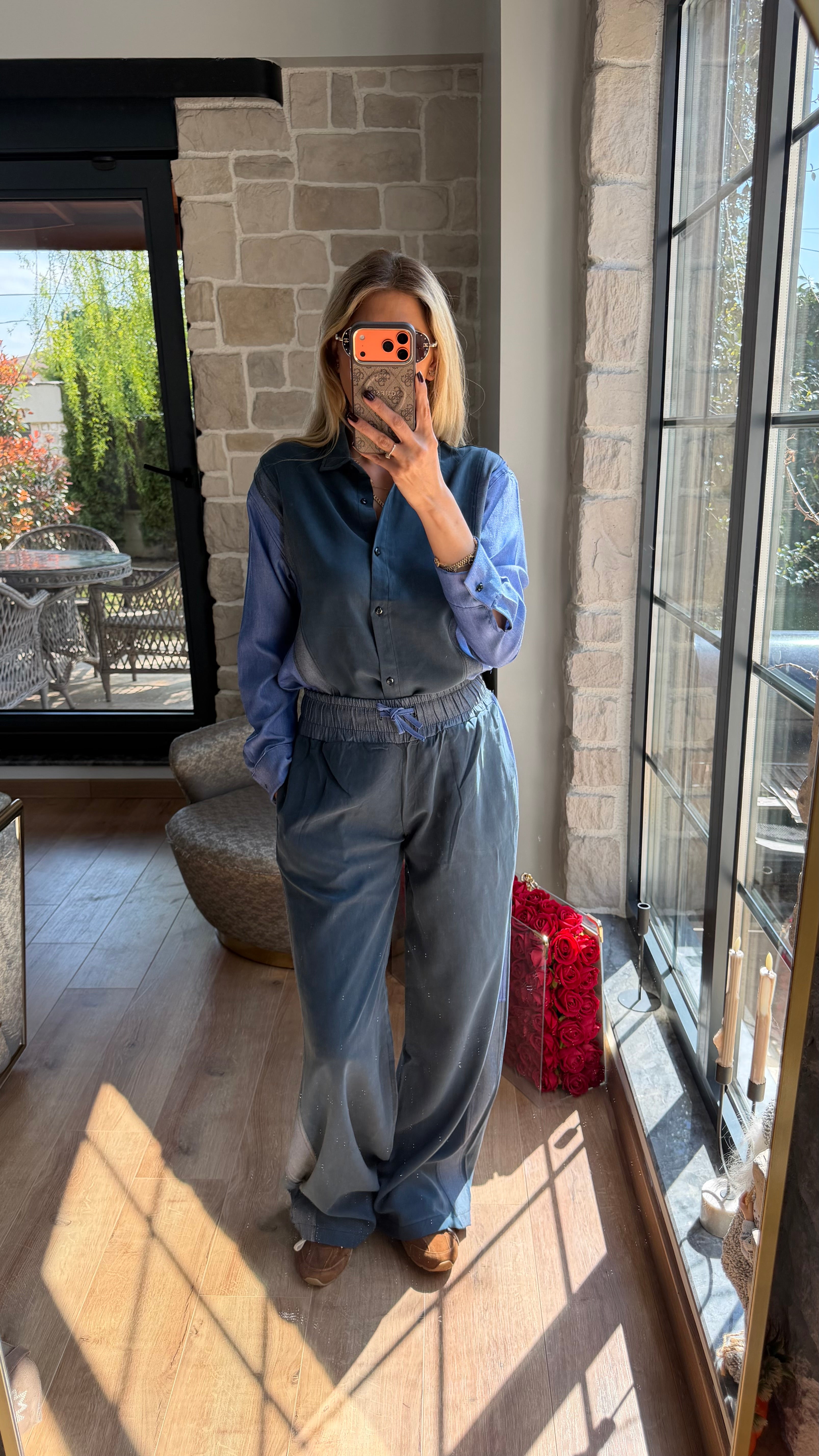 Jean Detaylı Tencel Premium Takım Mavi