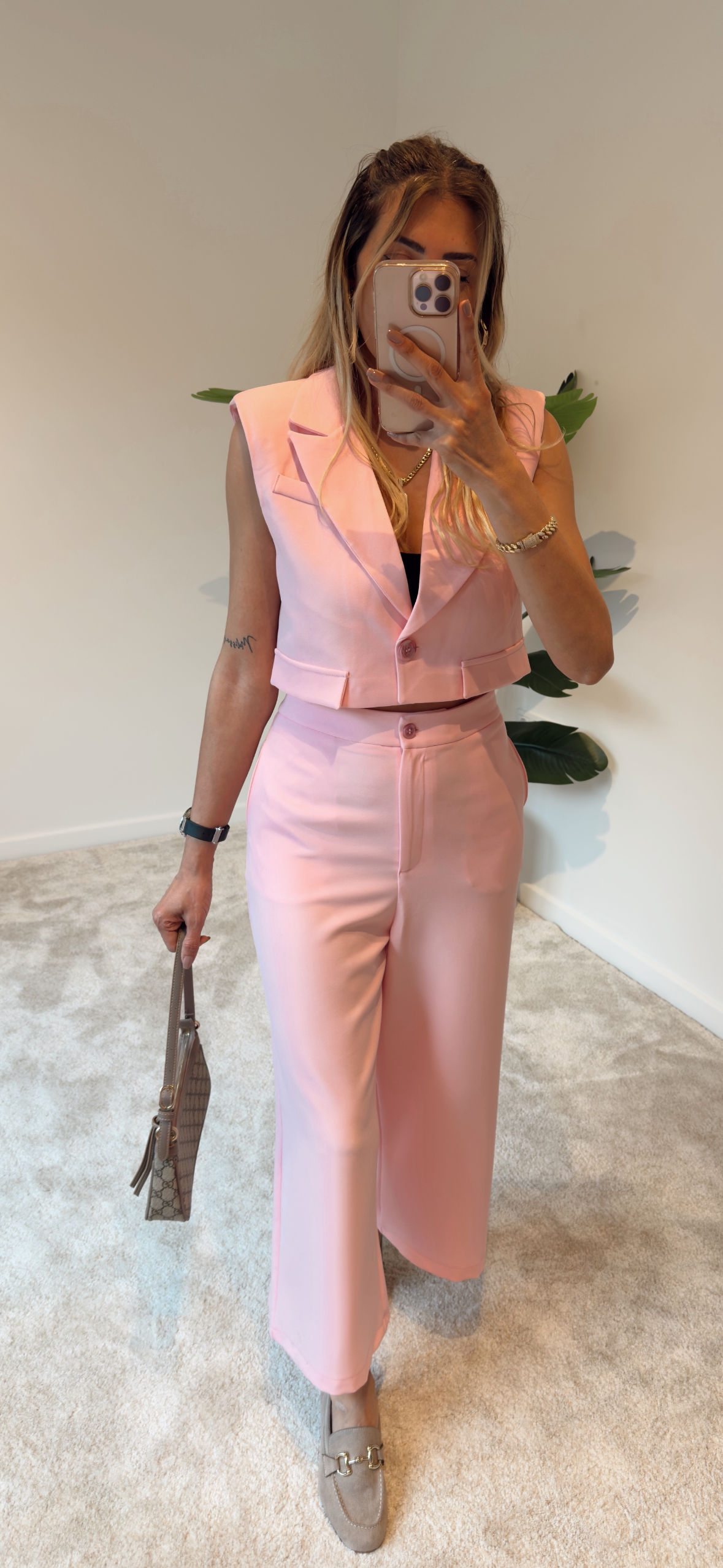 Hery Crop Ceket Pantolon Pembe