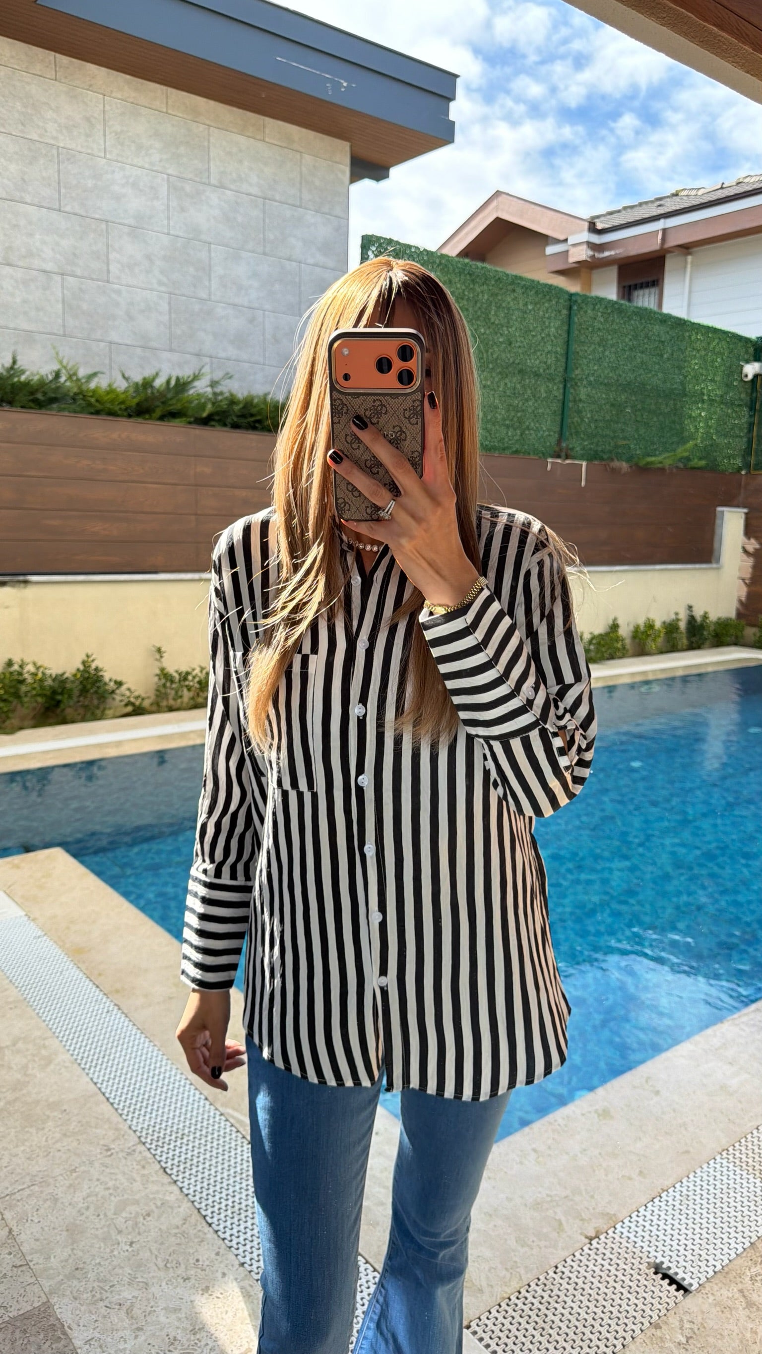 Kalın Çizgili Uzun Kol Gömlek Siyah