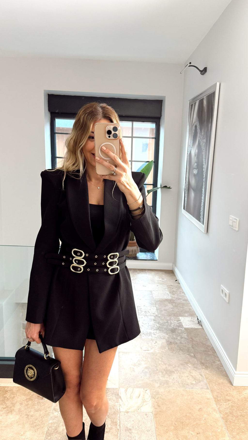 Drase Kemer Detaylı Ceket Siyah