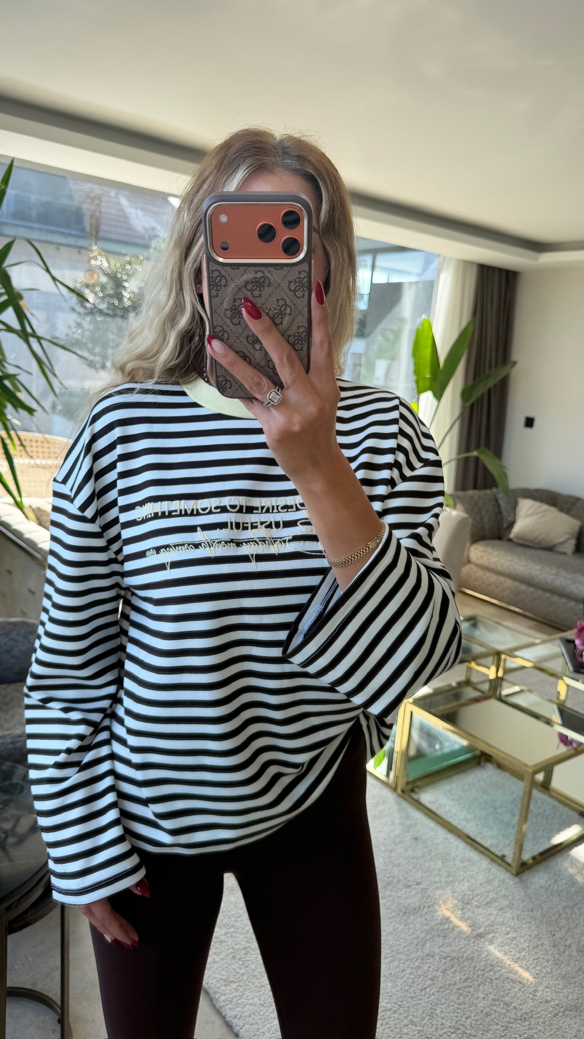 Mimoza Çizgili Yazı Detaylı Sarı Sweat