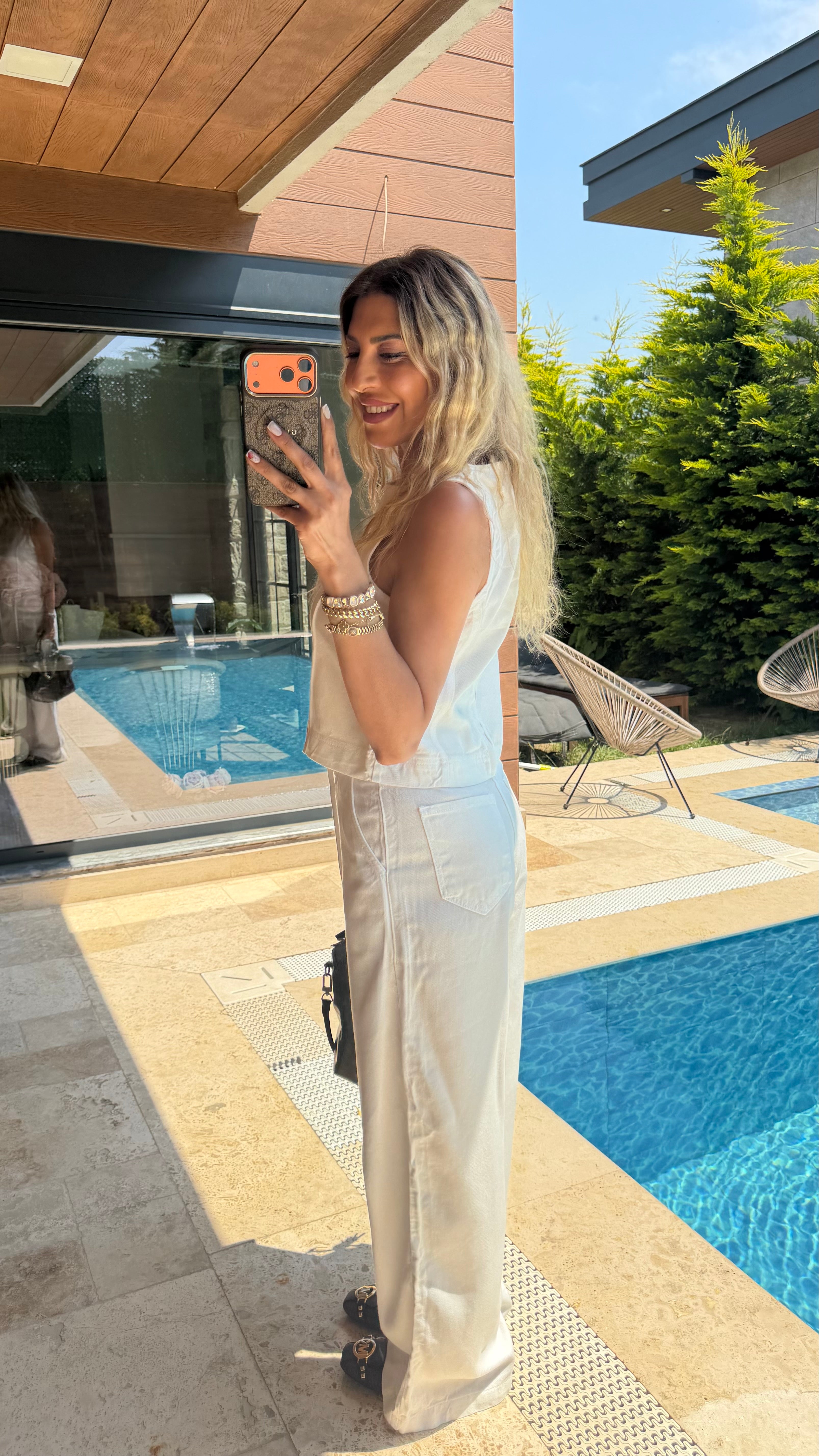 Beyaz  Lucky Bluz Pantolon Kot Takım