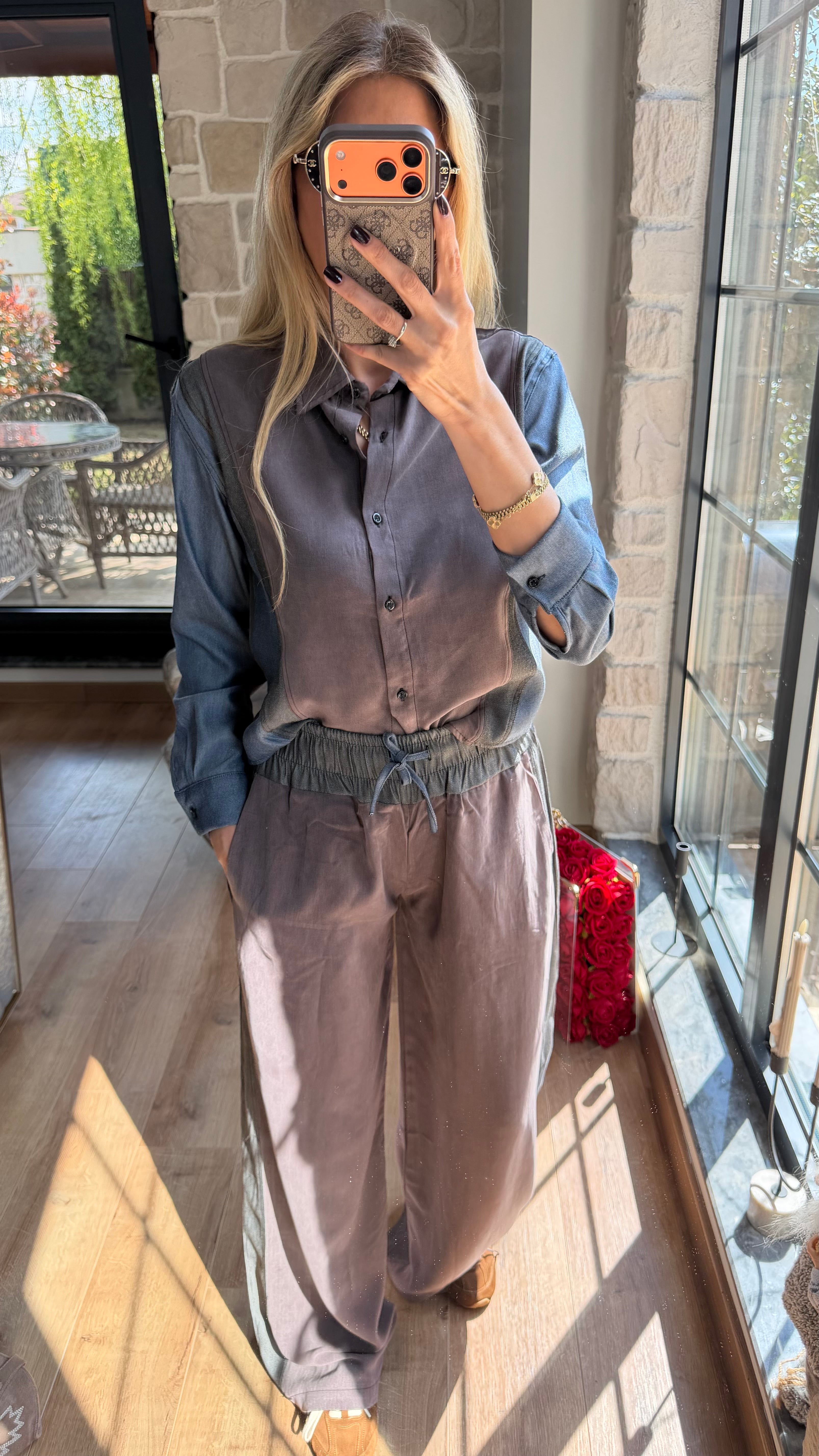 Jean Detaylı Tencel Premium Takım Kahve