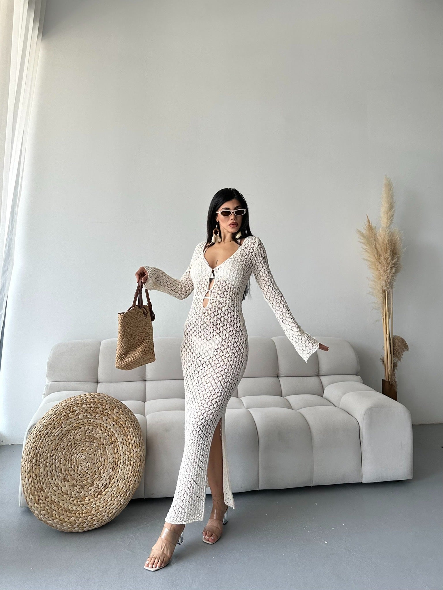 Sea Breeze File Detaylı Plaj Elbisesi Beyaz