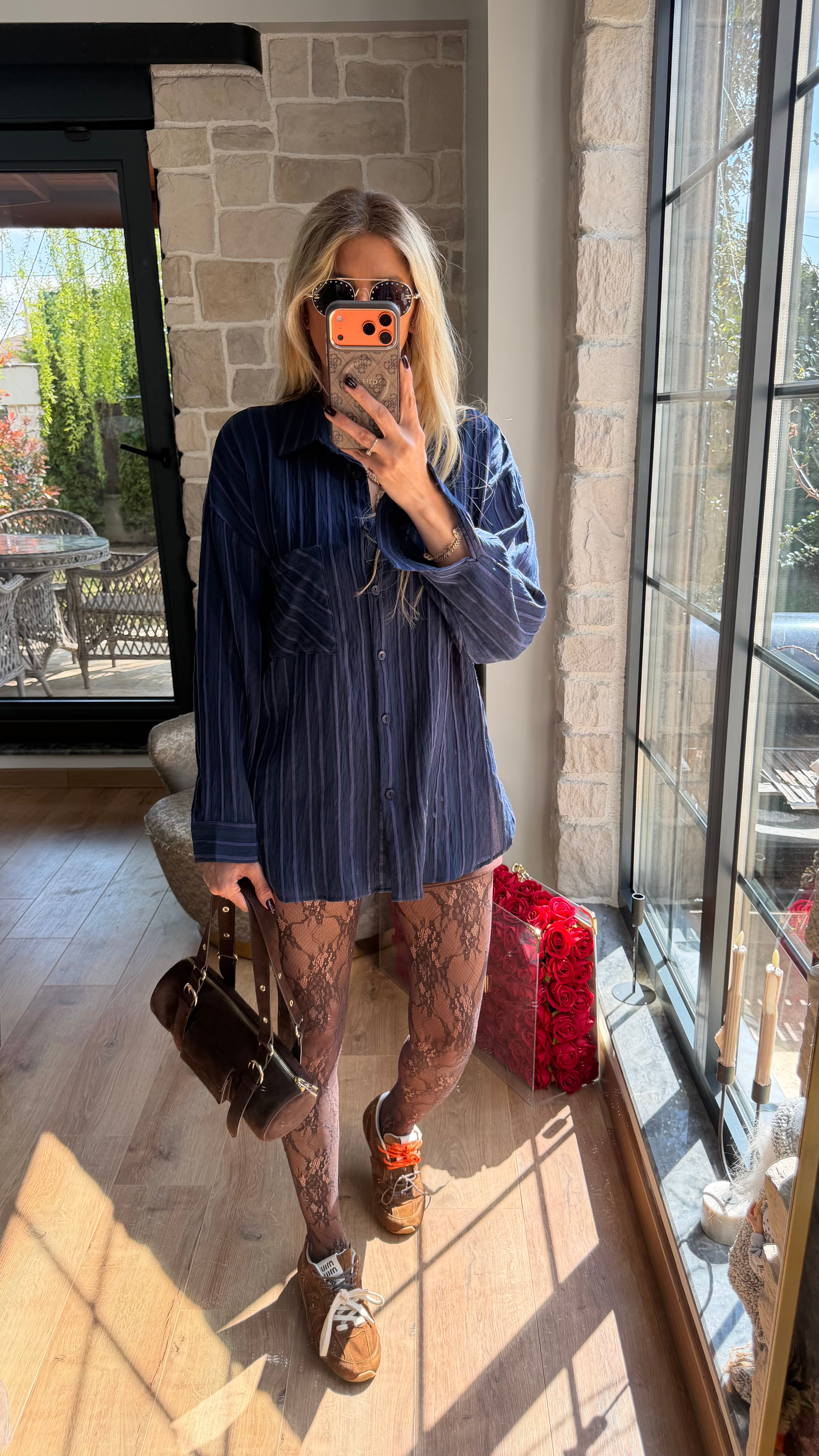 Çizgili Viscon Lacivert Gömlek