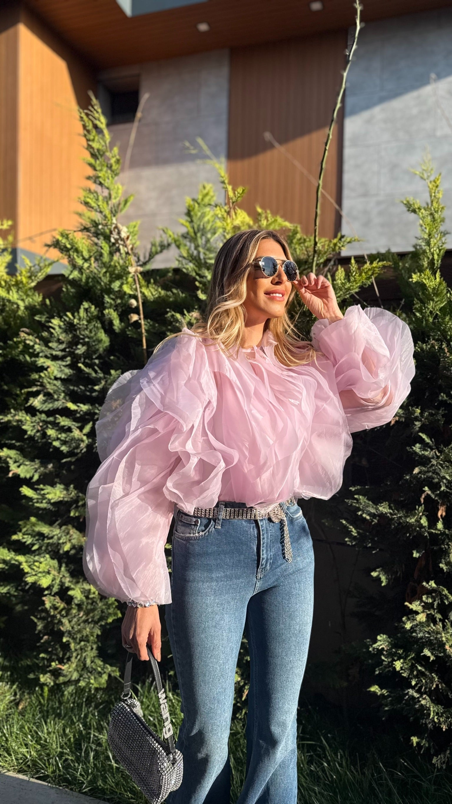 İthal Tül Bluz Pembe