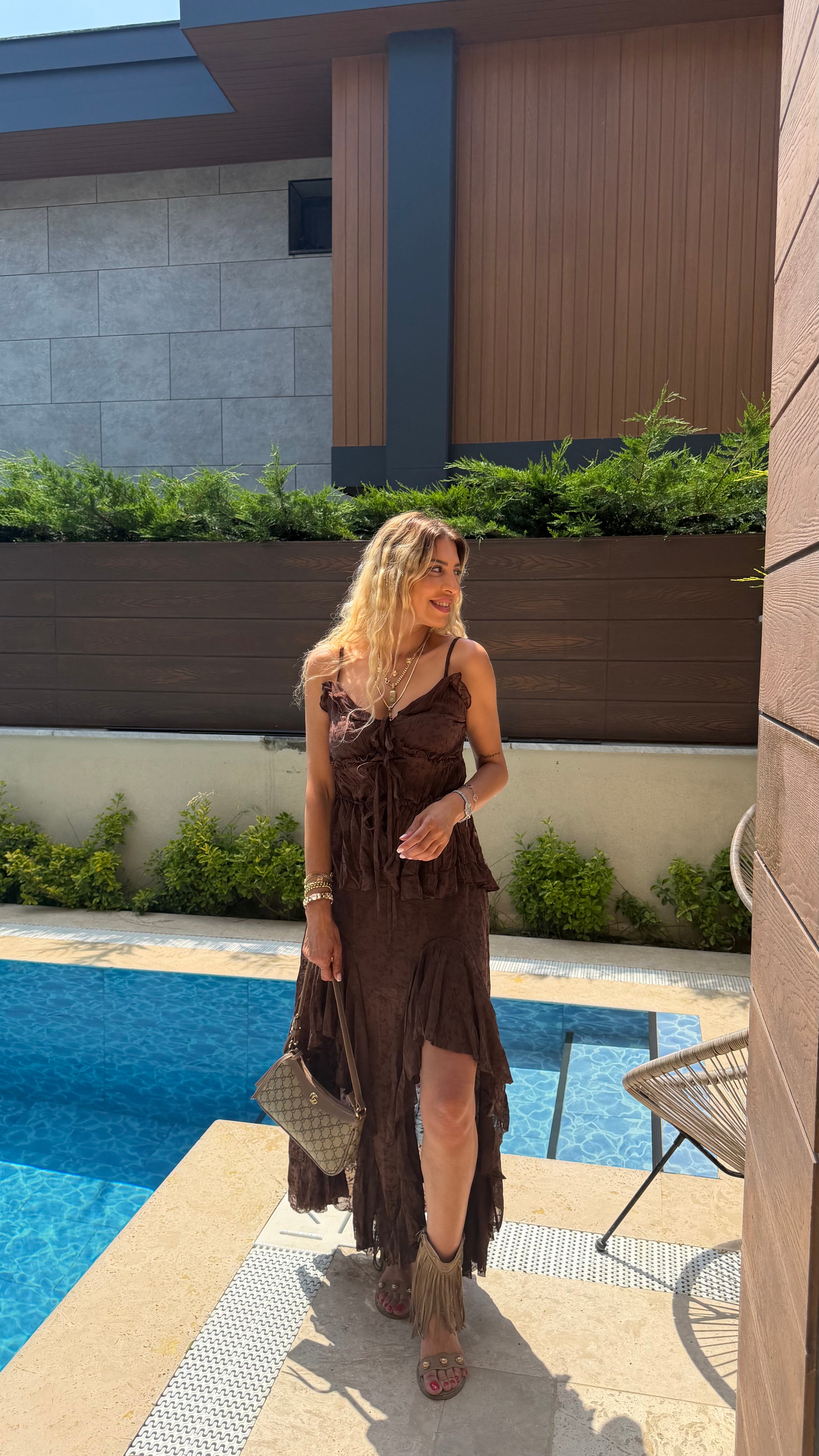 Angelica Fırfır Detaylı İkili Takım Acı Kahve
