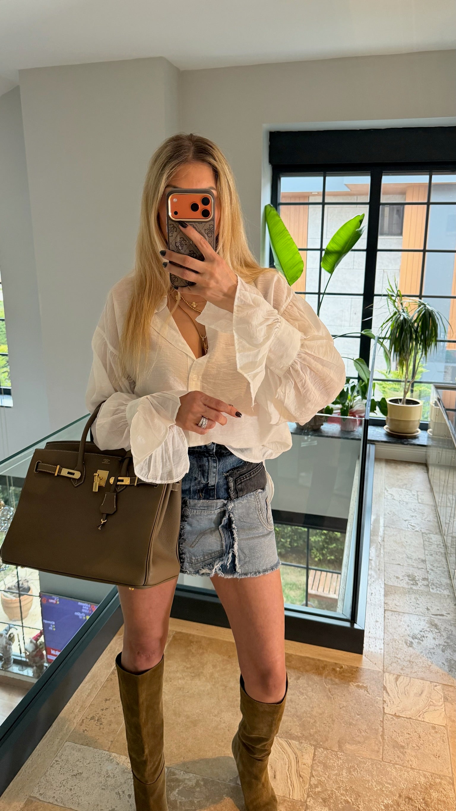 Kol Büzgülü Gömlek Ekru