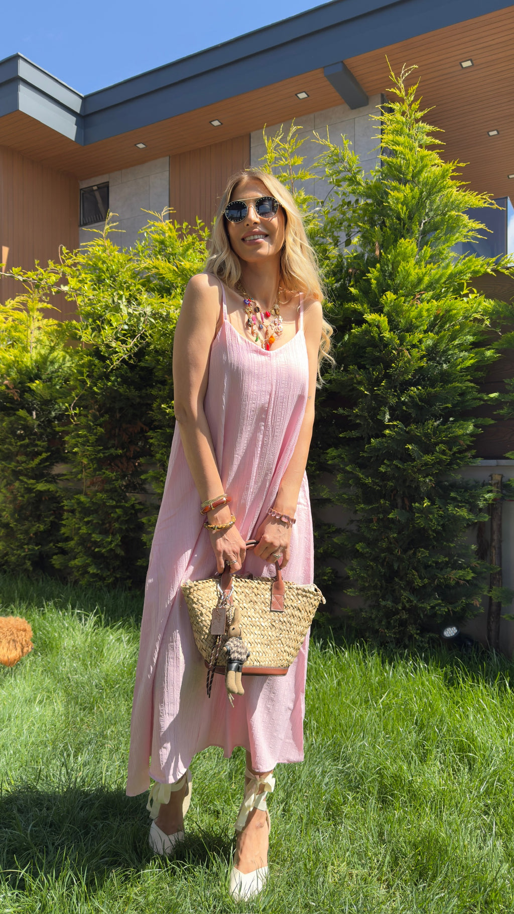 Askılı Kaş Elbise Pembe