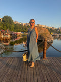 Ocean Whisper Askılı Salaş Yazlık Uzun Elbise Mavi