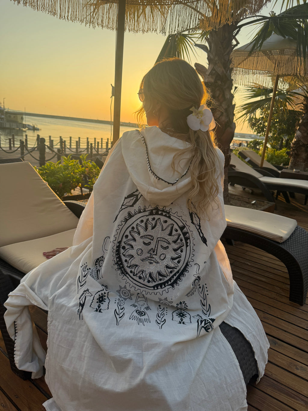 Mystic Sands Etnik Desenli Beyaz Kimono