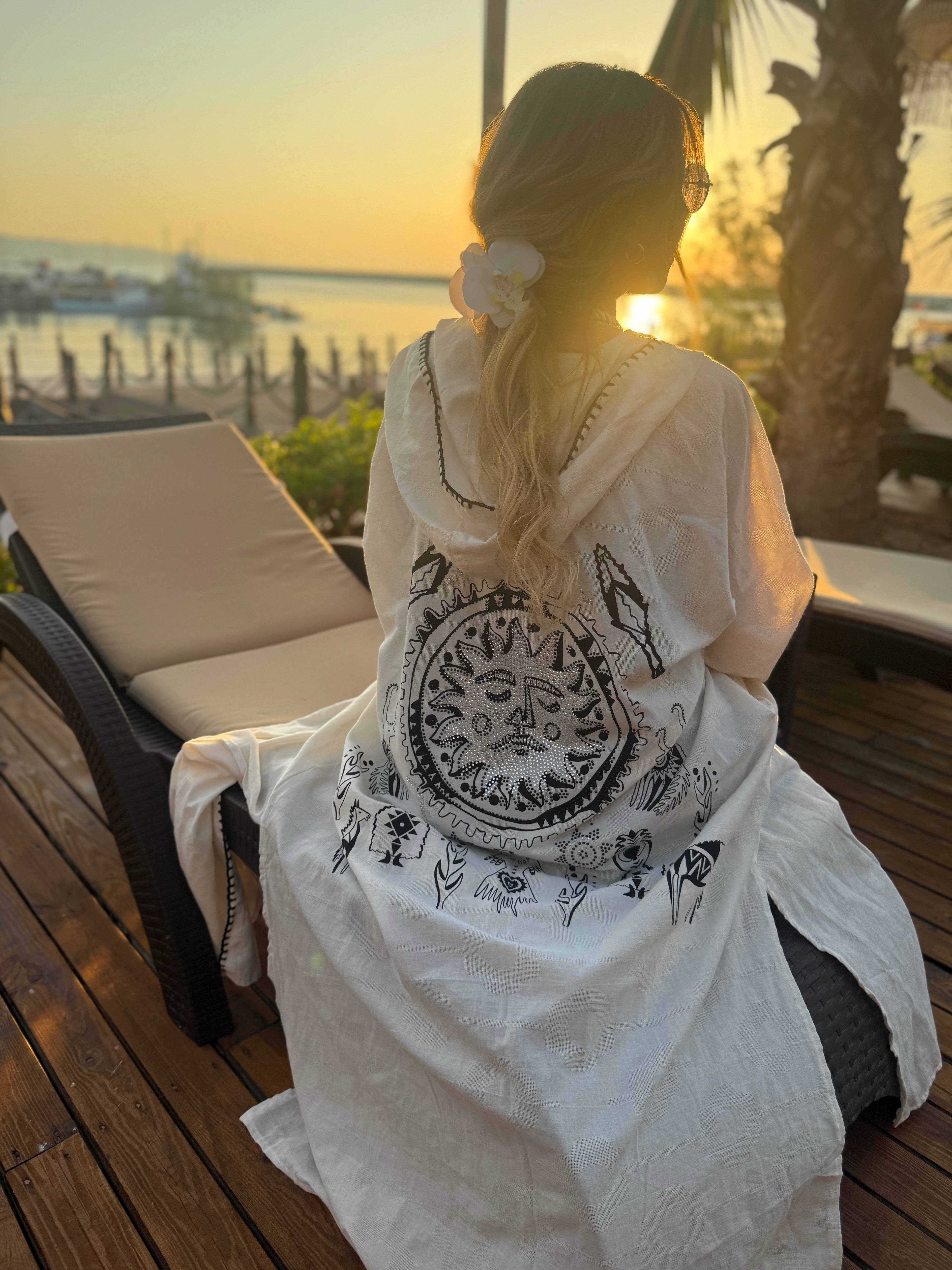 Mystic Sands Etnik Desenli Beyaz Kimono