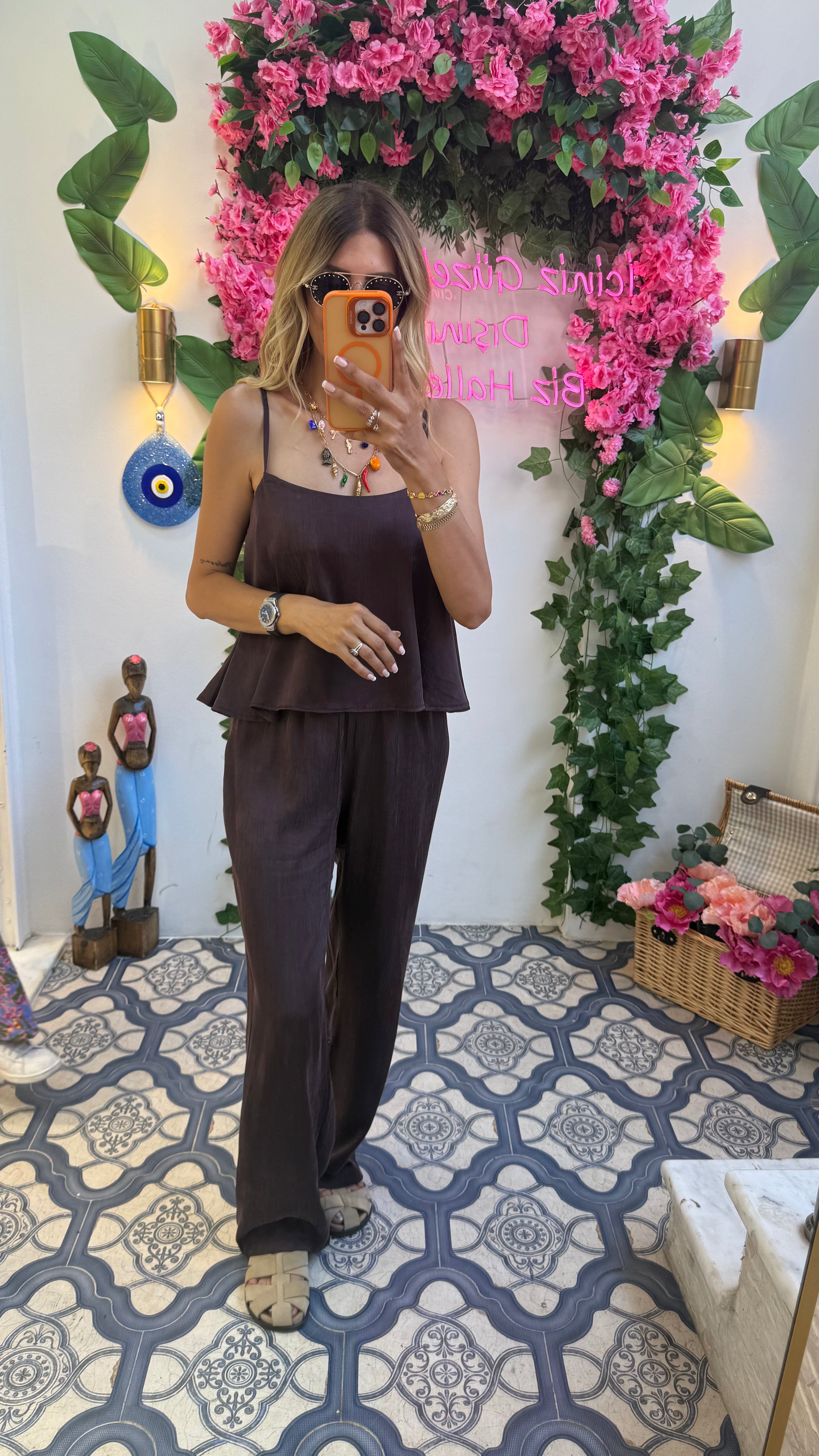 Soft Mode Askılı Dökümlü İkili Takım Kahverengi