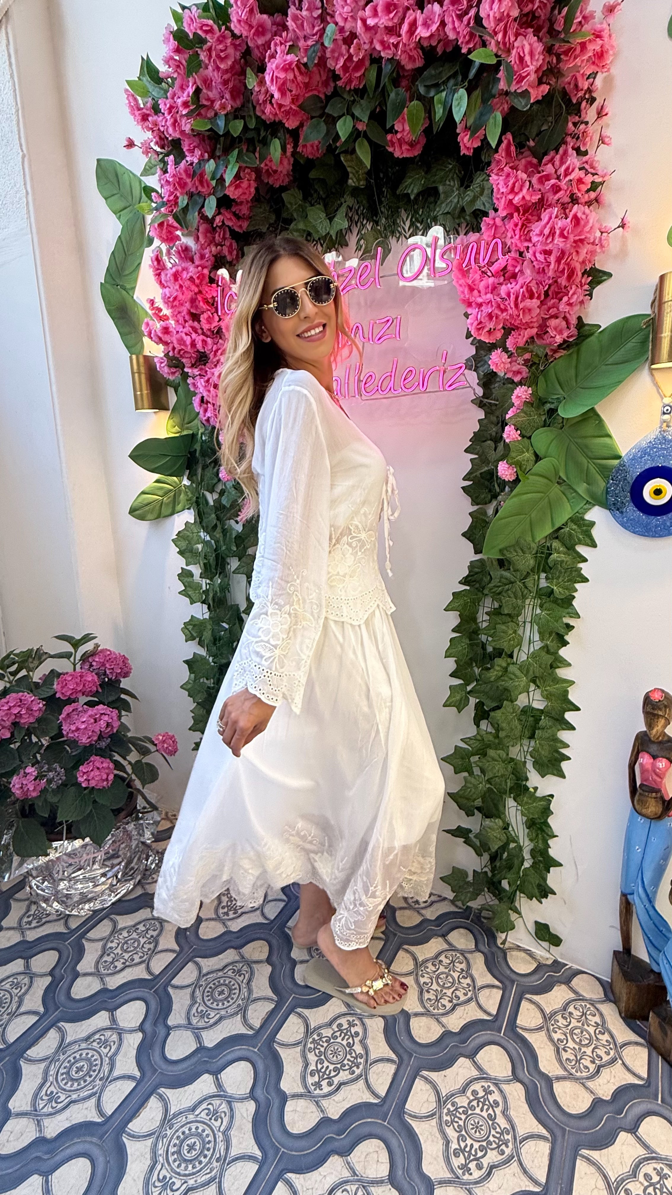 Luna Belle Beyaz Dantel Detaylı İkili Takım