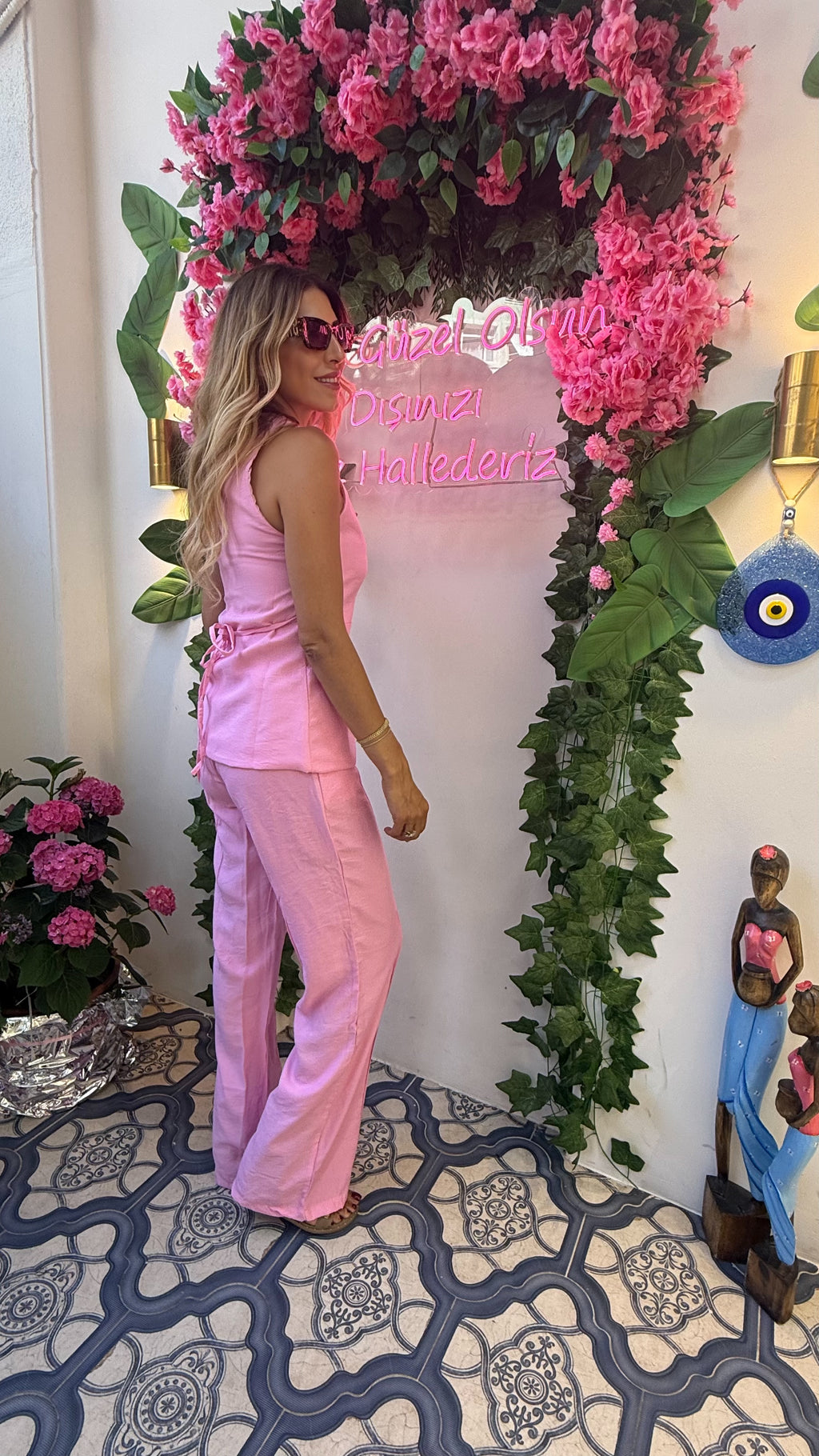 Coastal Ease Düğmeli Askılı İkili Yazlık Takım Pembe