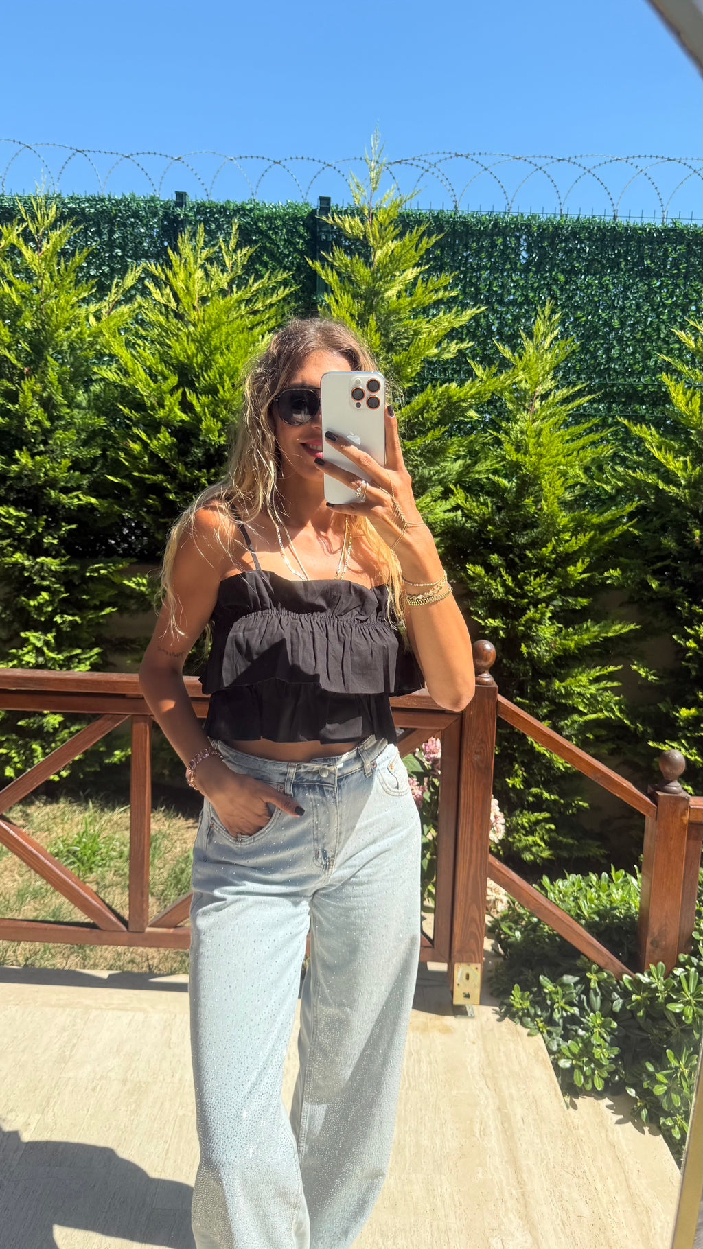 Cotton Candy Kat Kat Askılı Pembe Crop Bluz Siyah