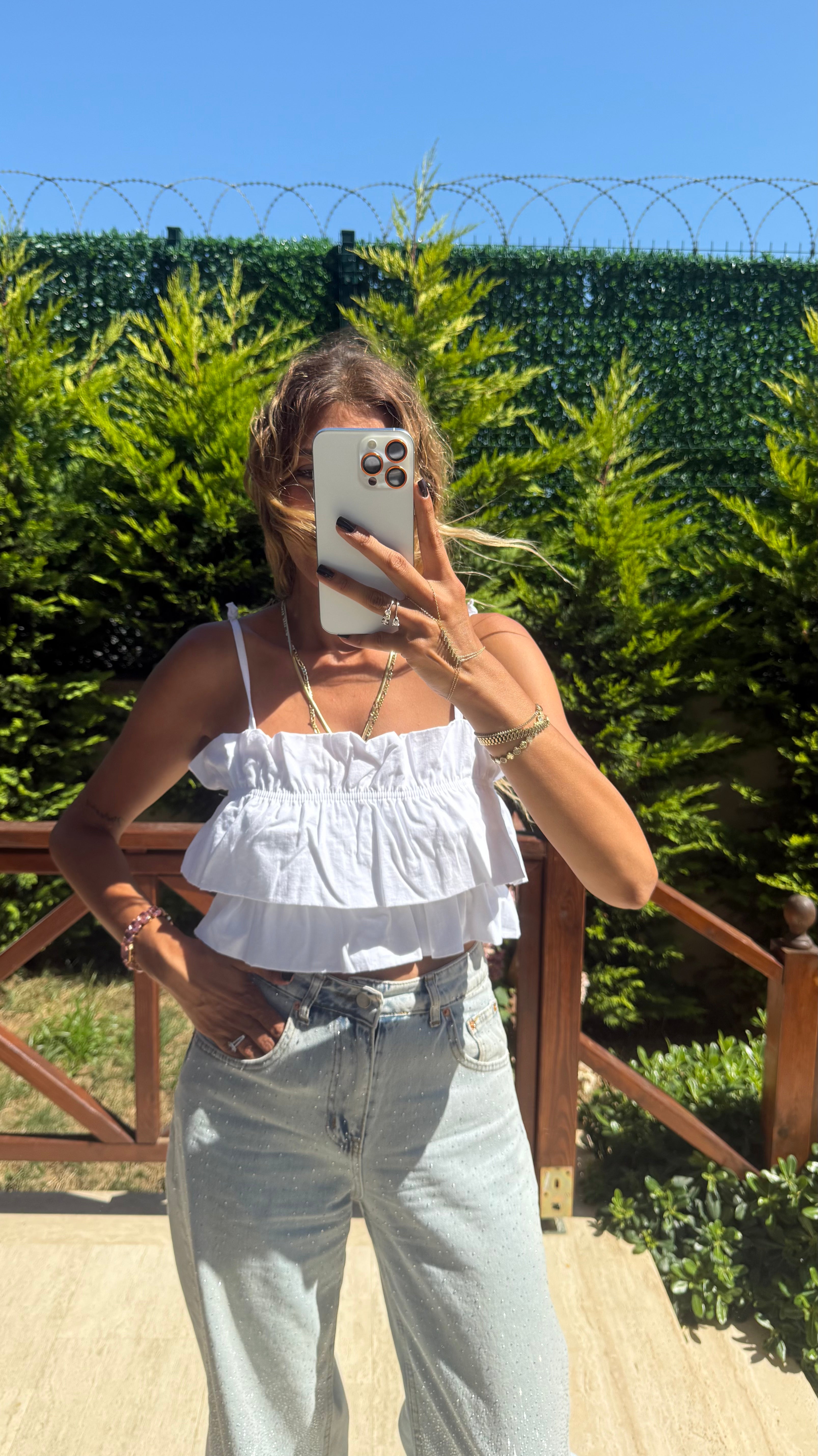 Cotton Candy Kat Kat Askılı Pembe Crop Bluz Beyaz
