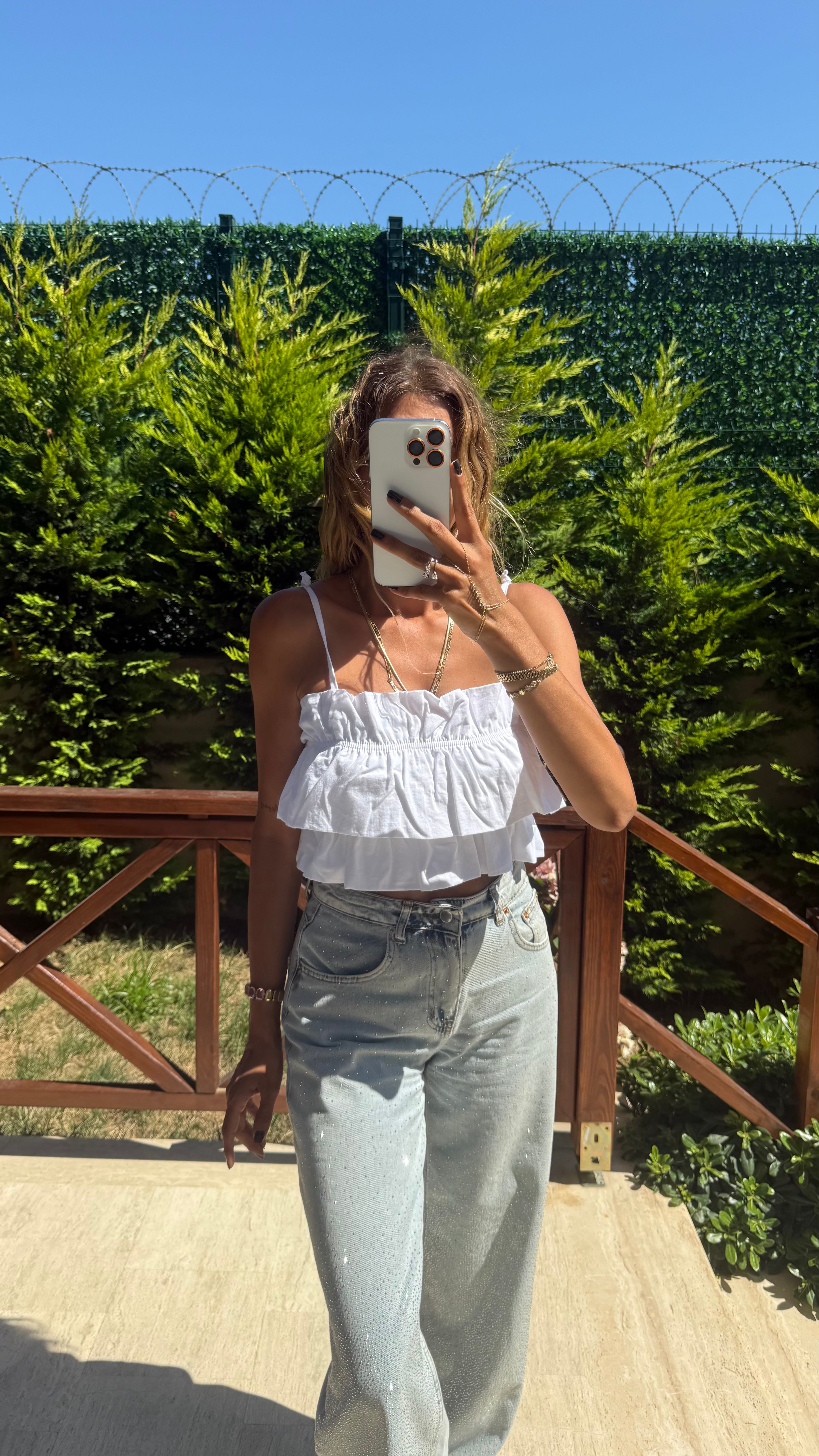 Cotton Candy Kat Kat Askılı Pembe Crop Bluz Beyaz